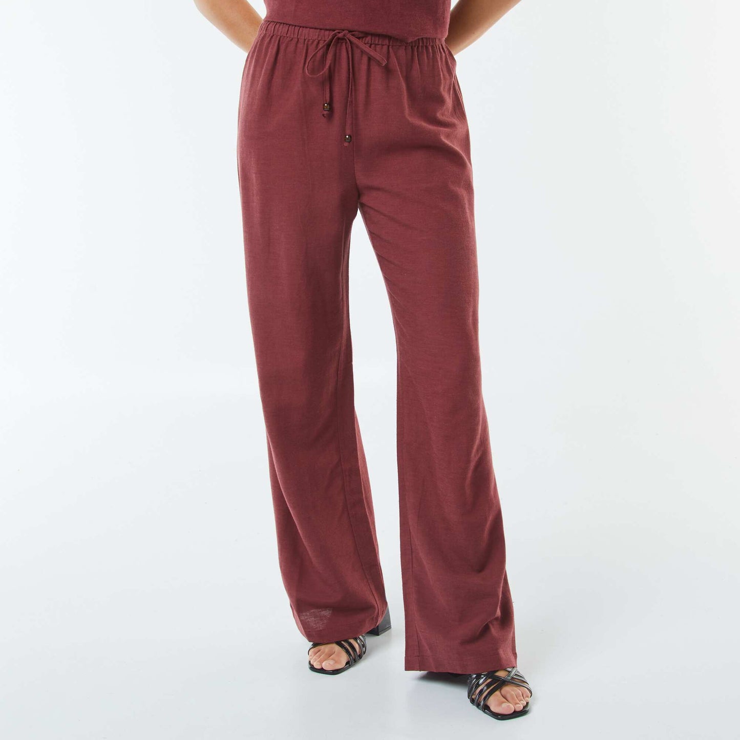 Pantalon wide leg en lin mélangé ROUGE