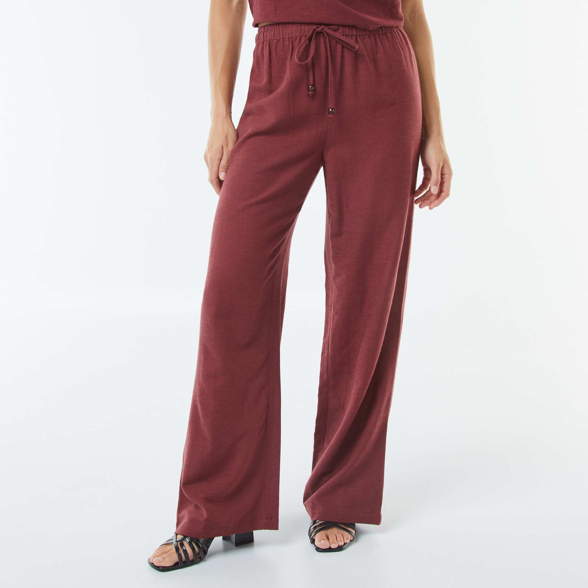 Pantalon wide leg en lin mélangé ROUGE