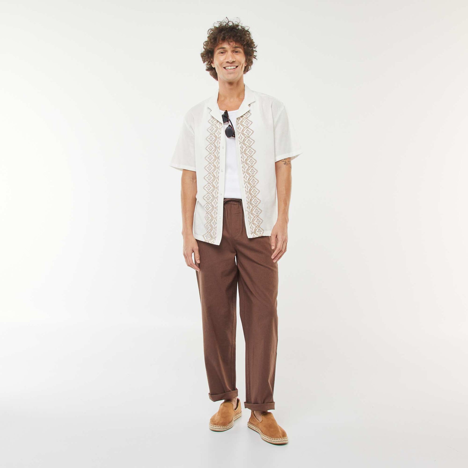 Pantalon en lin mélangé coupe droite MARRON