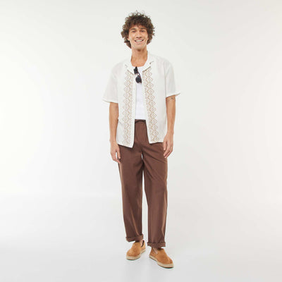 Pantalon en lin mélangé coupe droite MARRON