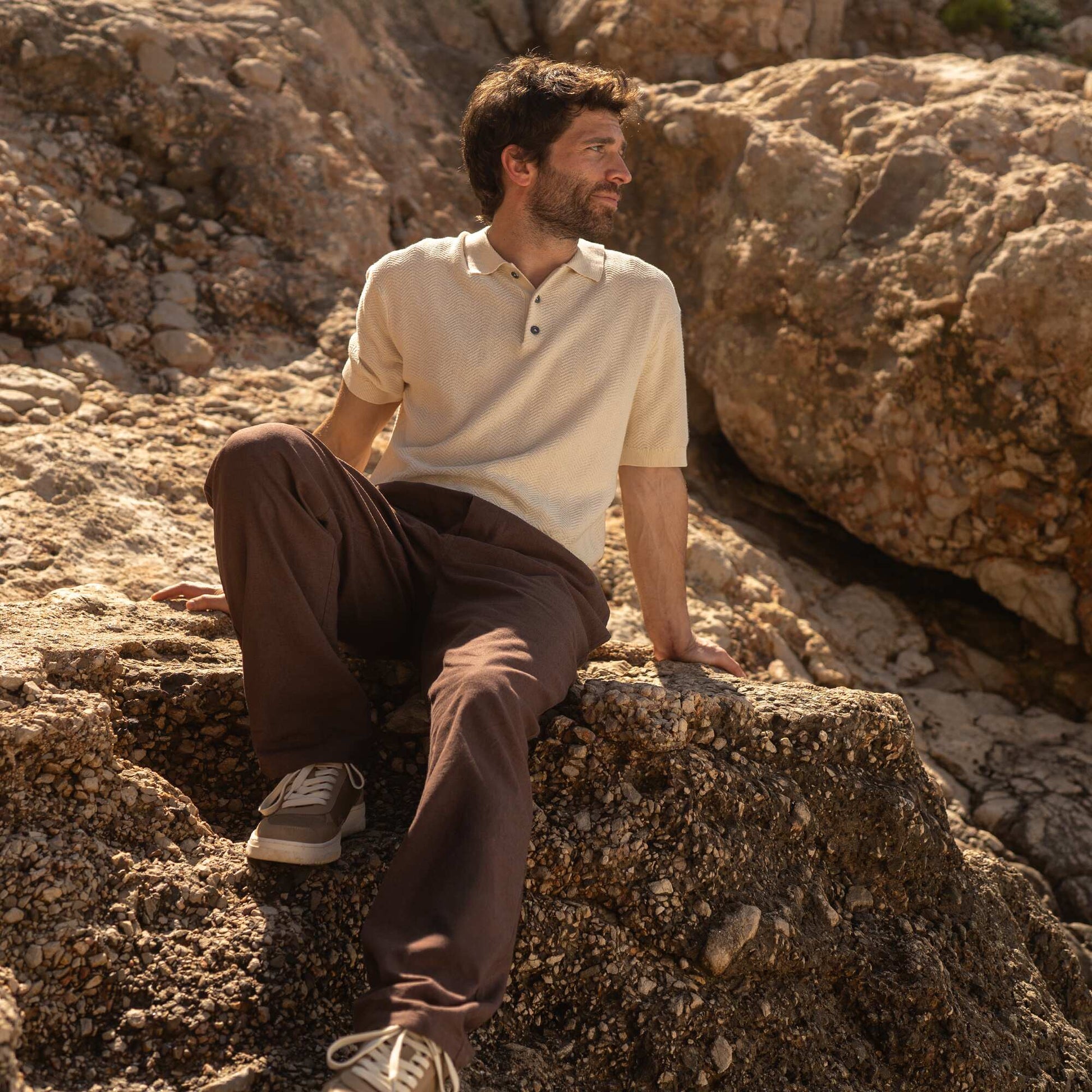 Pantalon en lin mélangé coupe droite MARRON