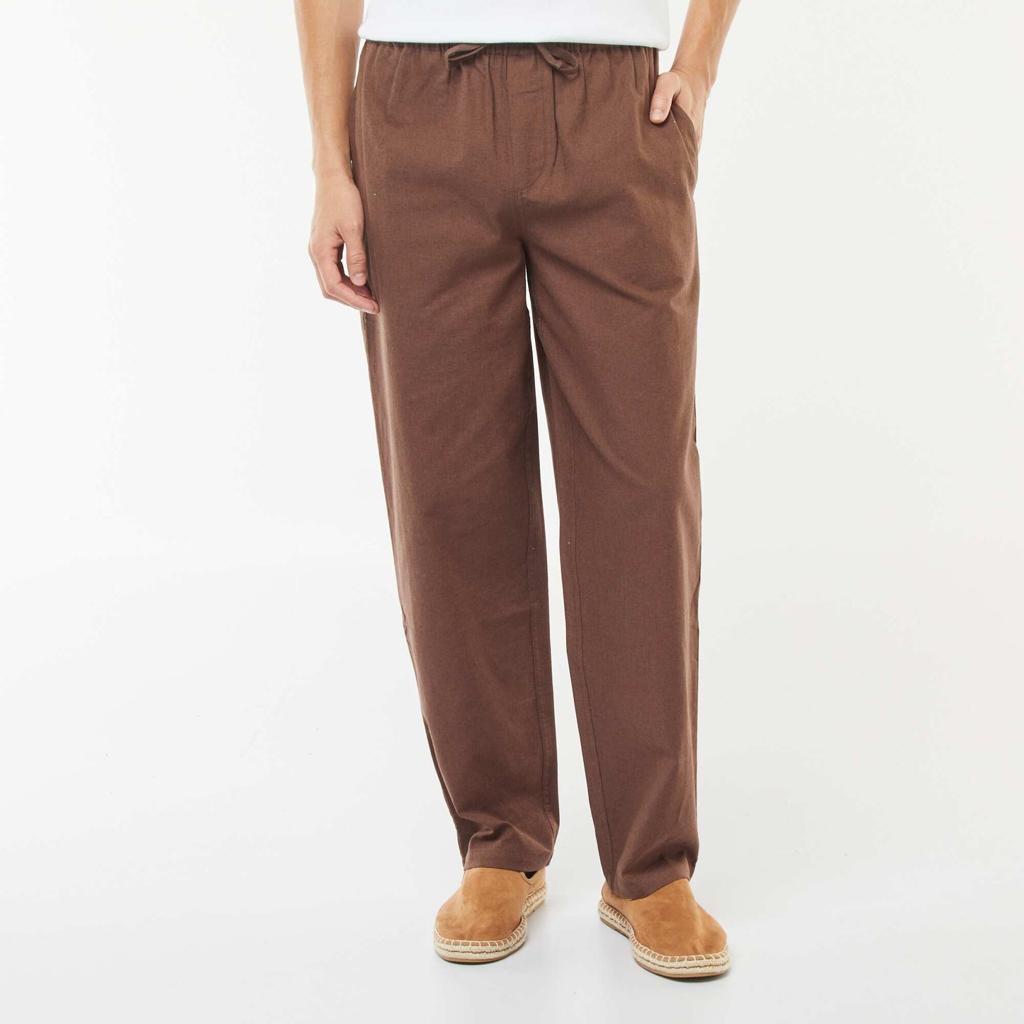 Pantalon en lin mélangé coupe droite MARRON