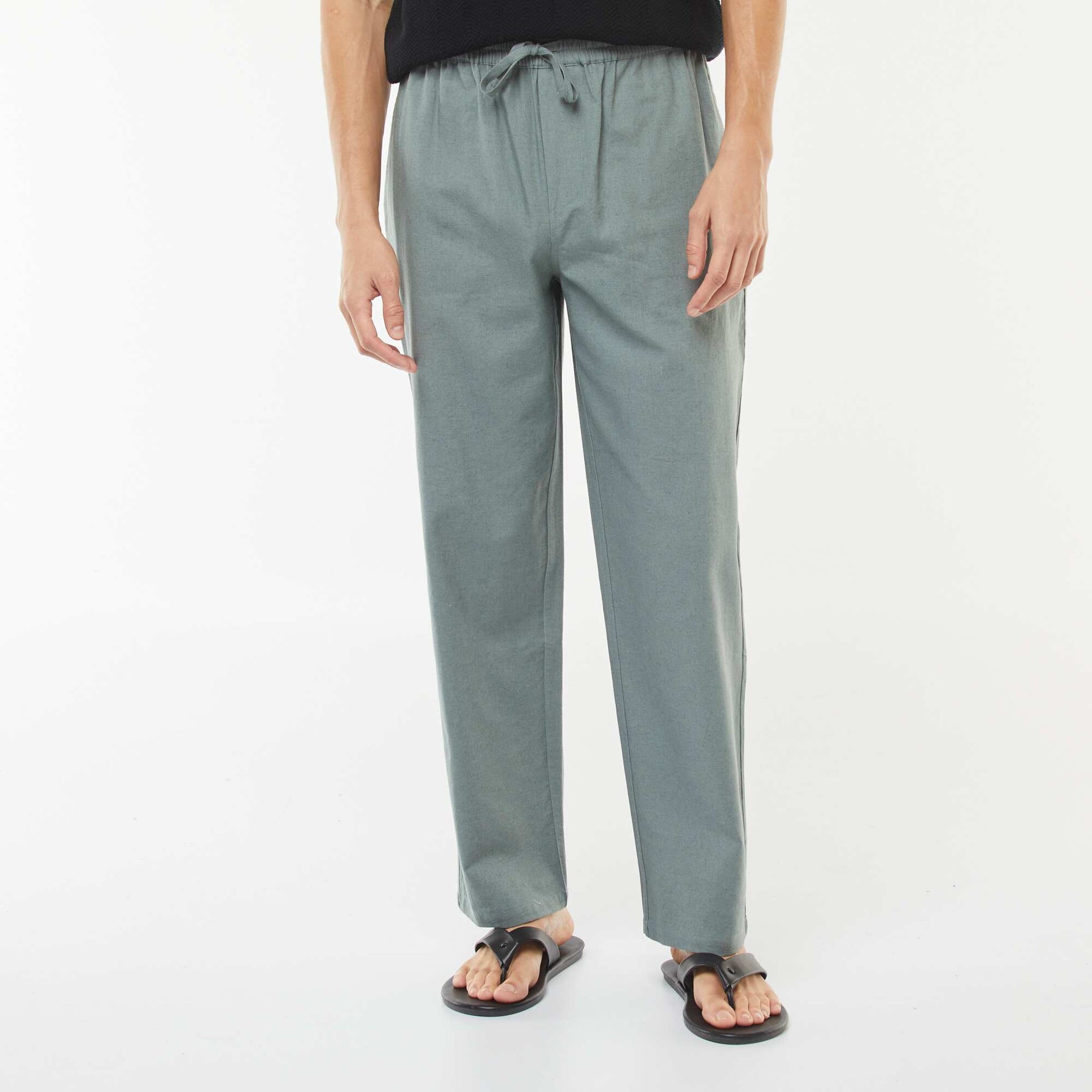 Pantalon en lin mélangé coupe droite VERT