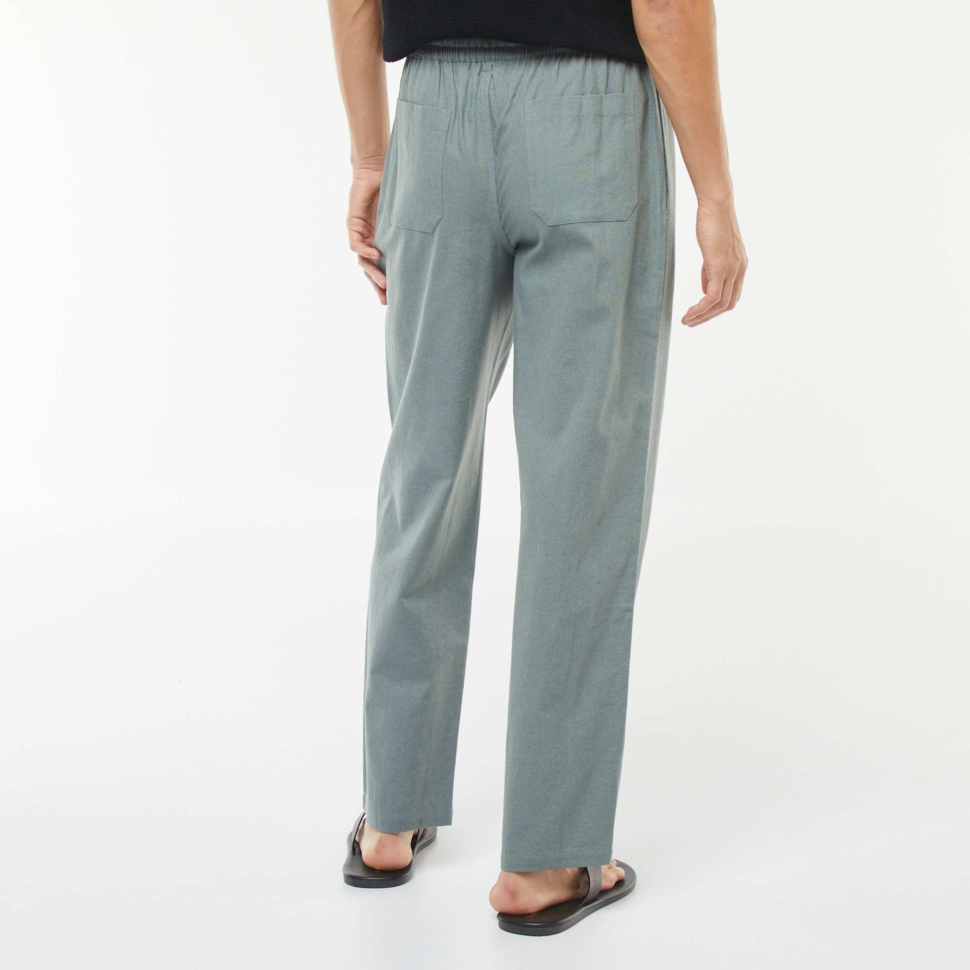 Pantalon en lin mélangé coupe droite VERT