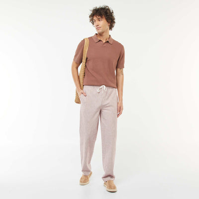 Pantalon en lin mélangé coupe droite ROUGE