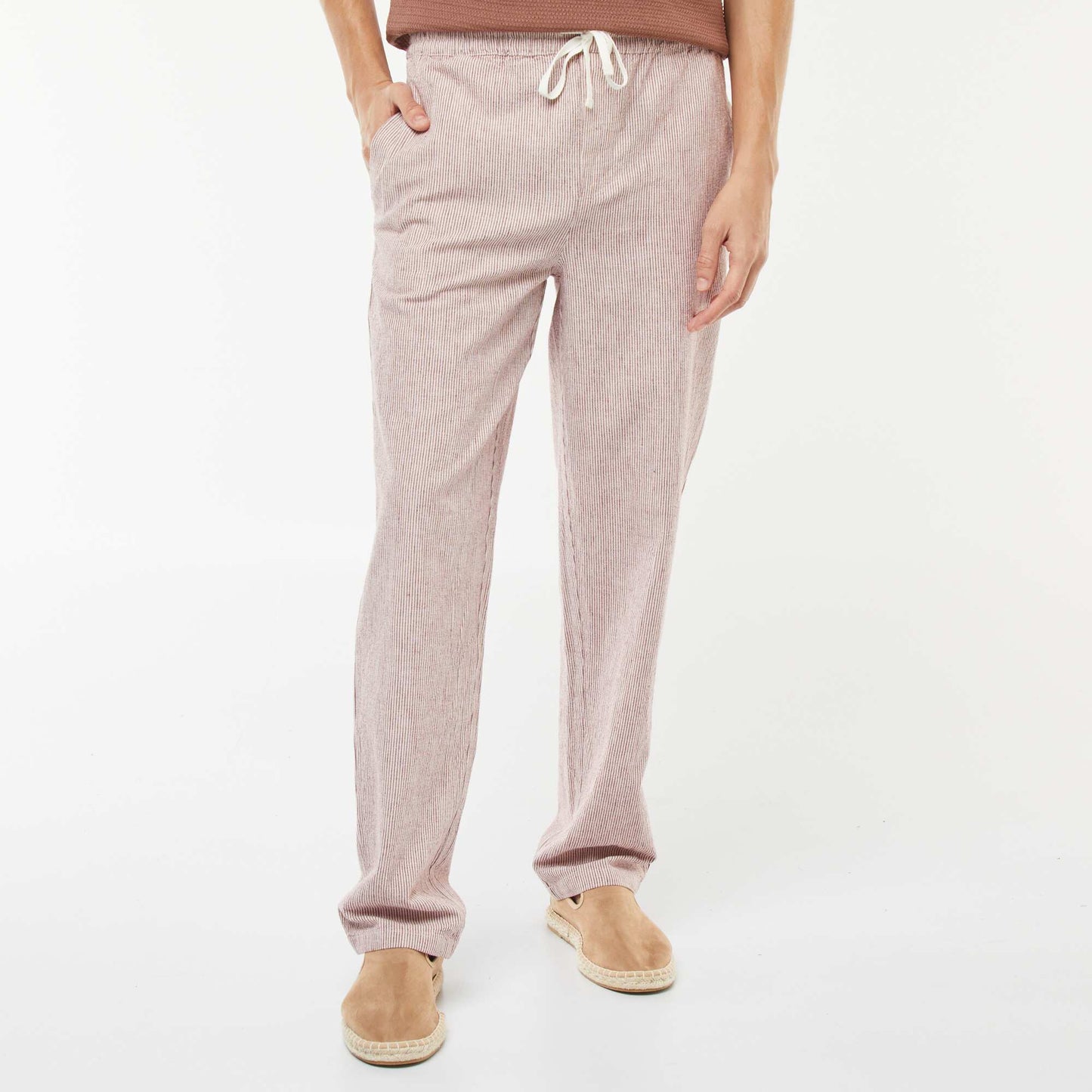 Pantalon en lin mélangé coupe droite ROUGE