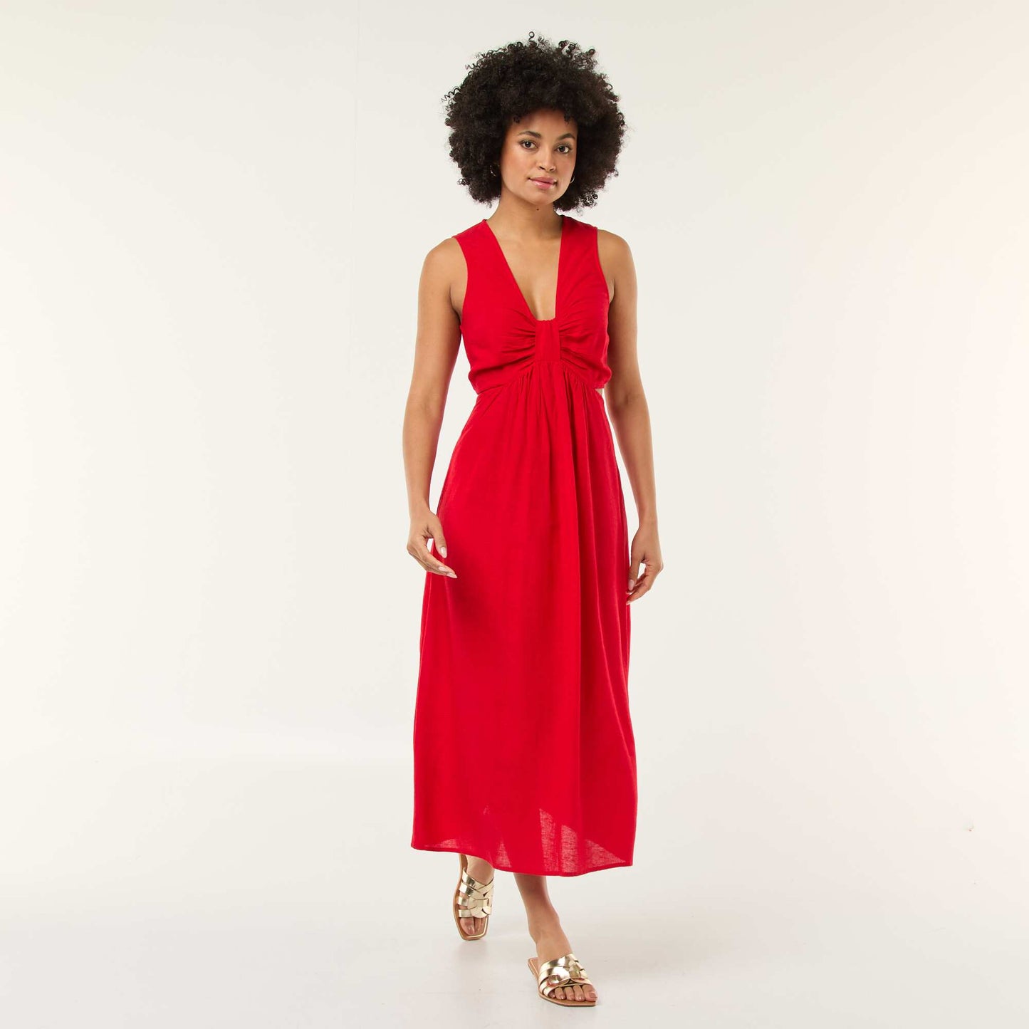 Robe midi avec fentes ajourées ROUGE