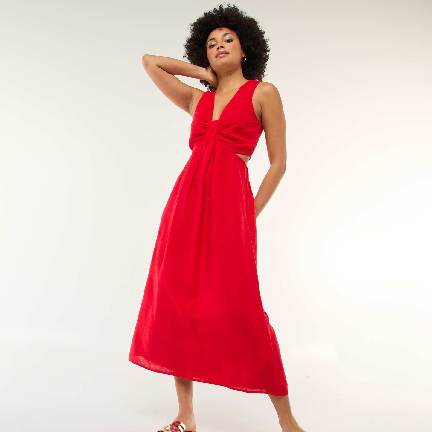 Robe midi avec fentes ajourées ROUGE