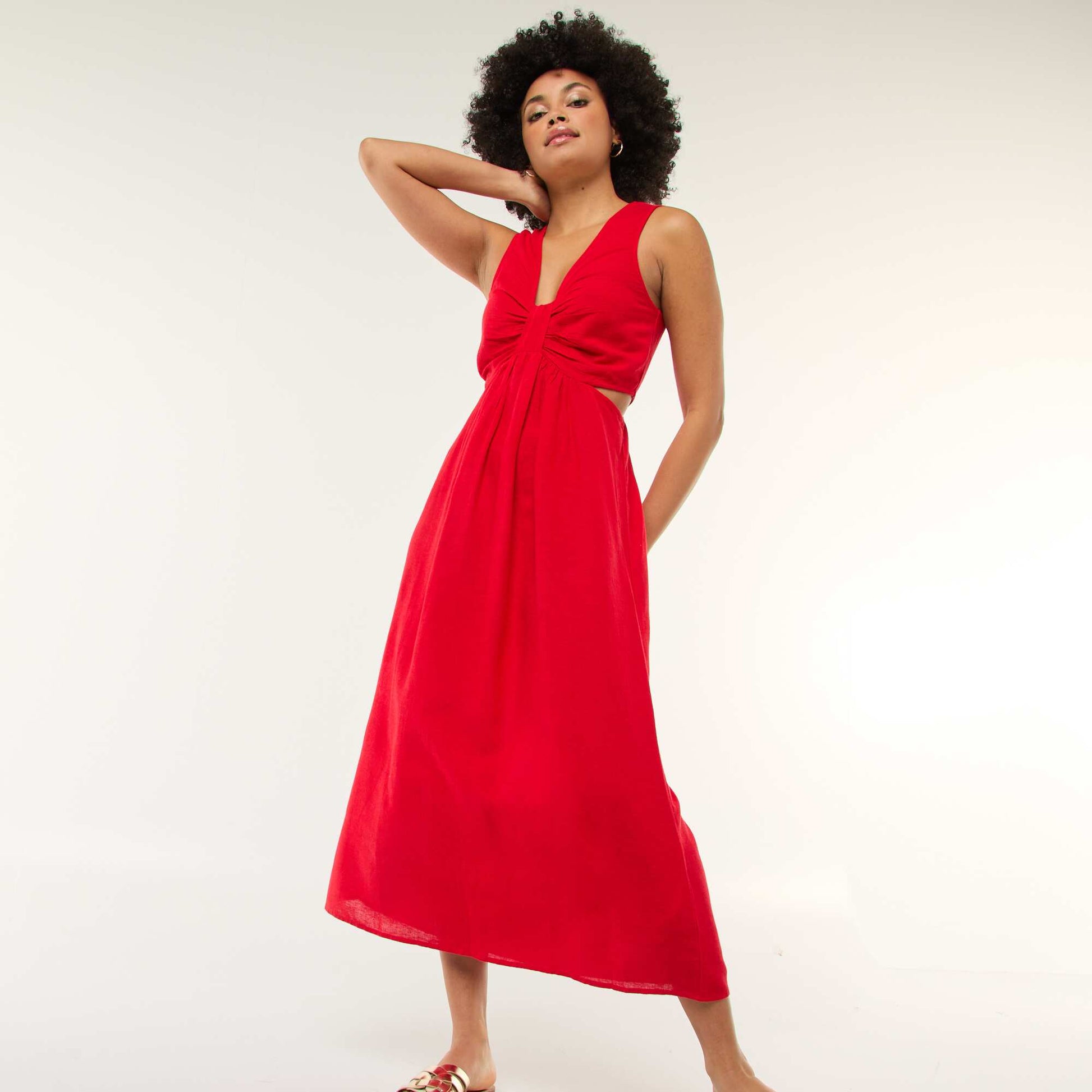 Robe midi avec fentes ajourées ROUGE