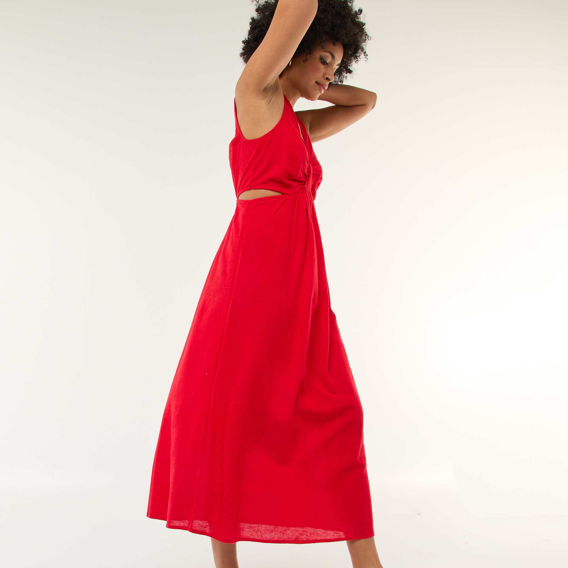 Robe midi avec fentes ajourées ROUGE