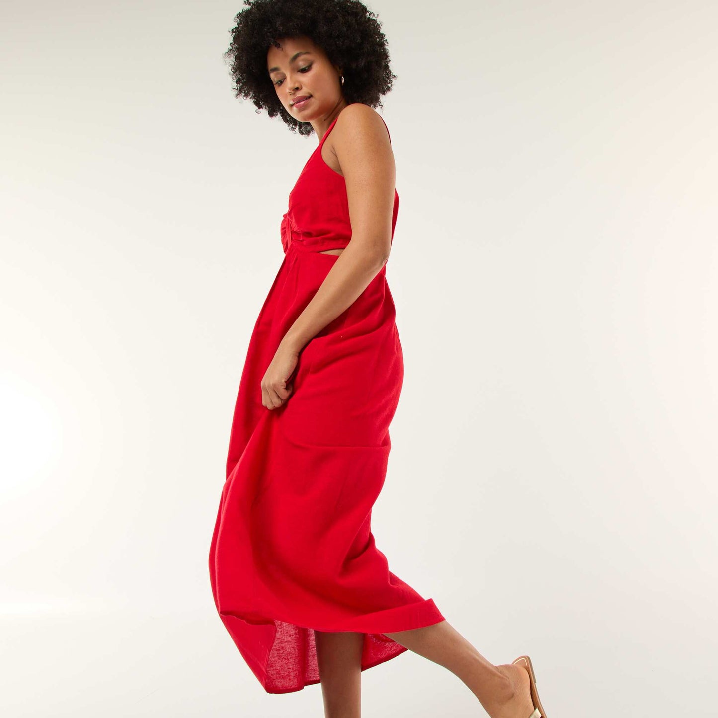 Robe midi avec fentes ajourées ROUGE