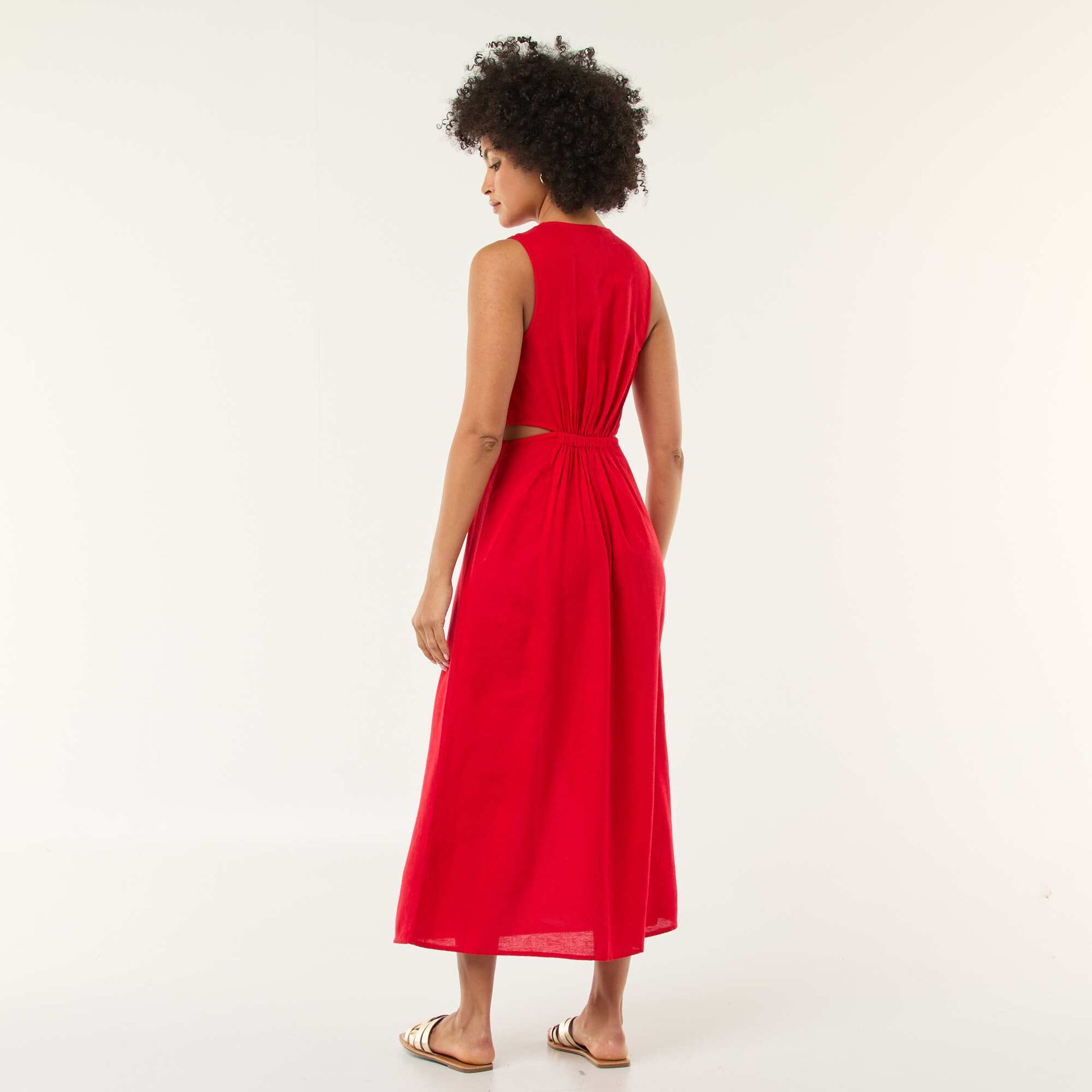 Robe midi avec fentes ajourées ROUGE