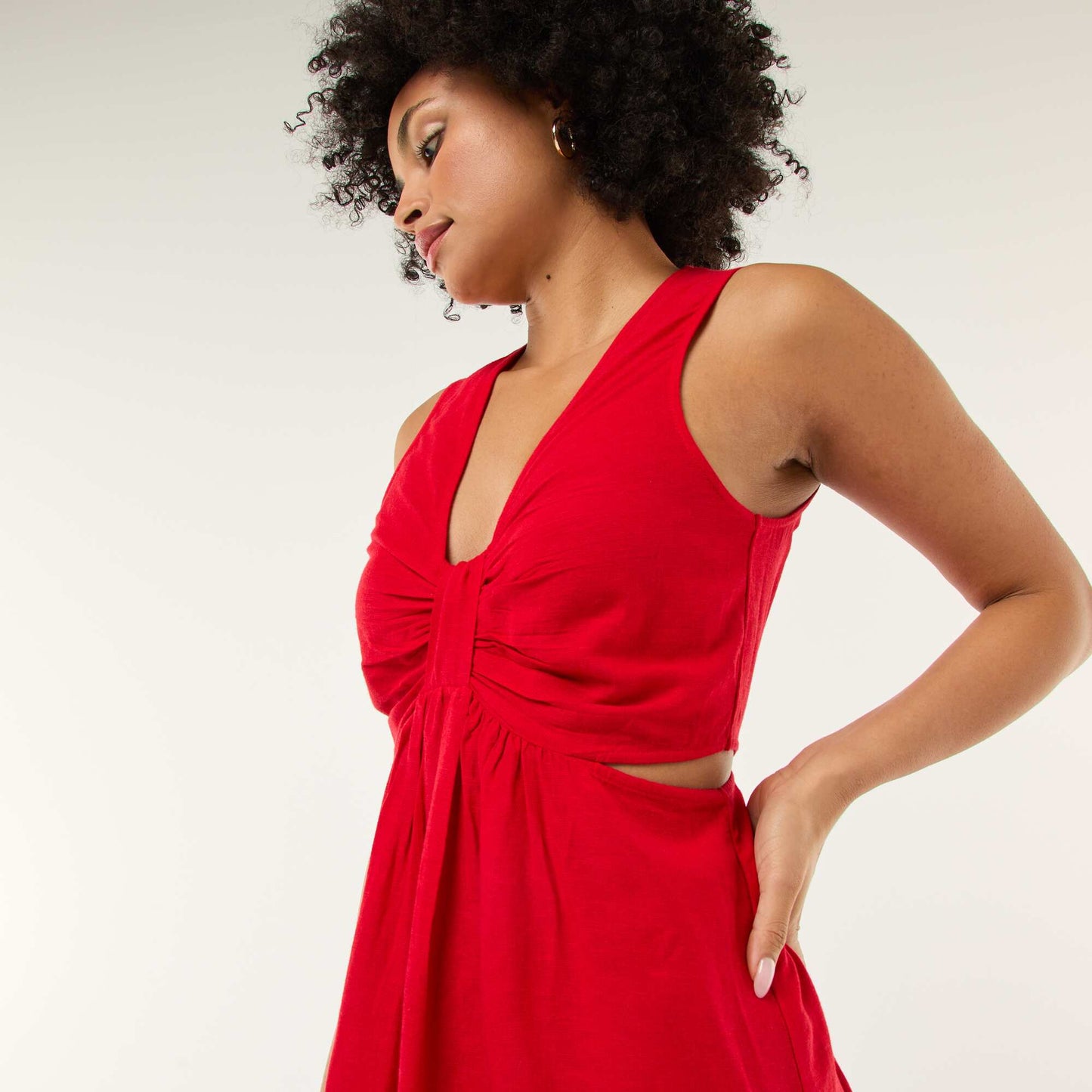 Robe midi avec fentes ajourées ROUGE