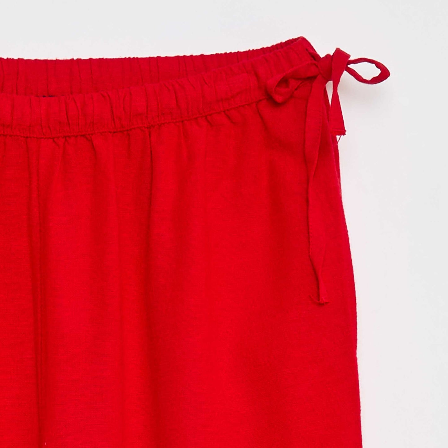 Pantalon large avec liens en lin uni ROUGE