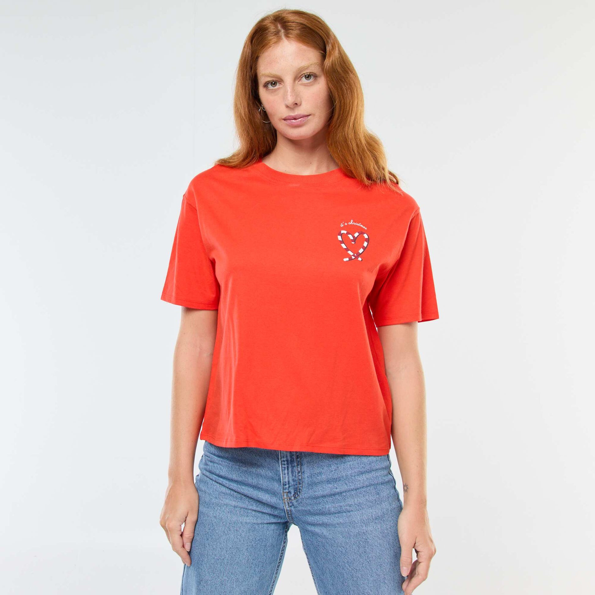T-shirt en jersey 'Noël' imprimé à manches courte ROUGE