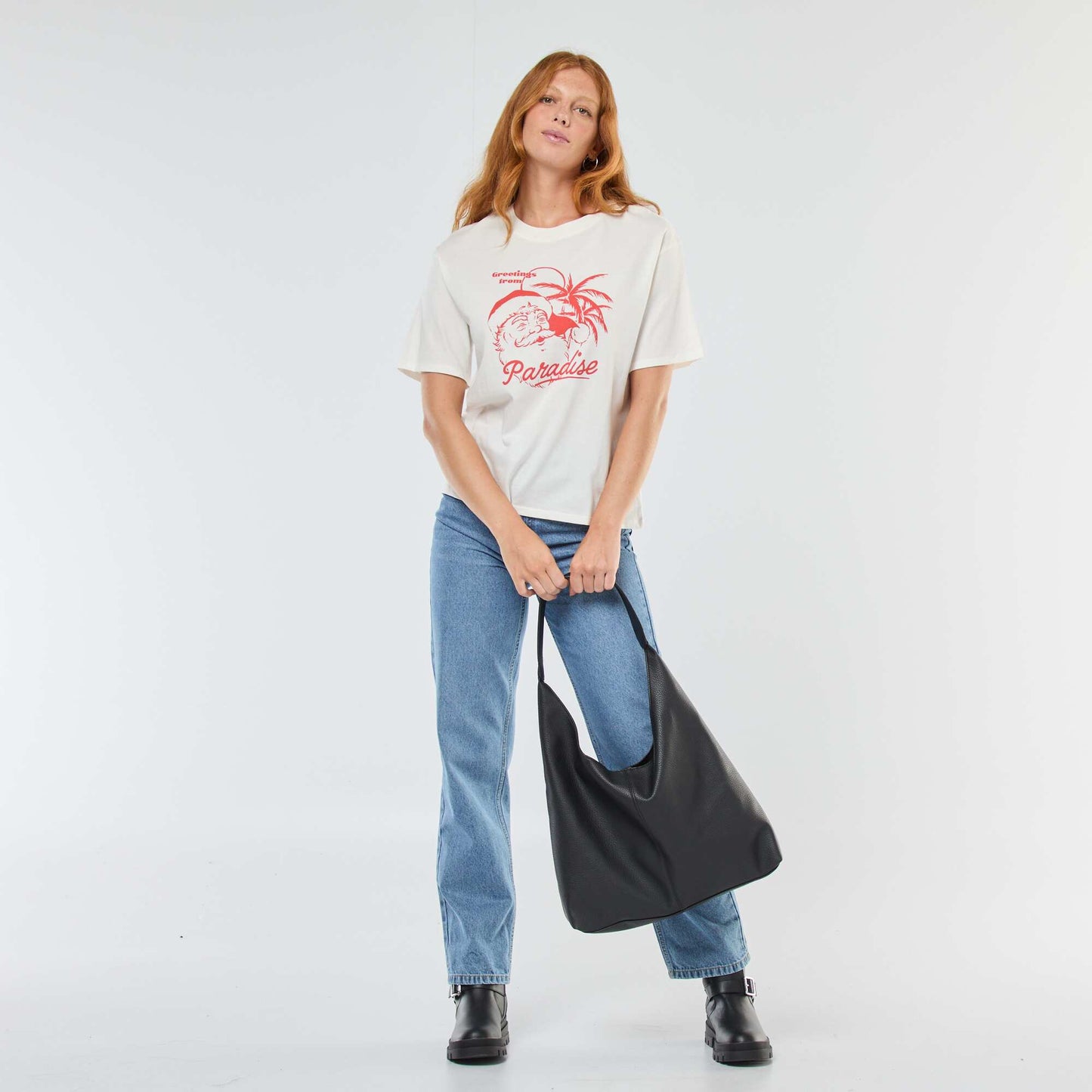 T-shirt en jersey 'Noël' imprimé à manches courte BLANC