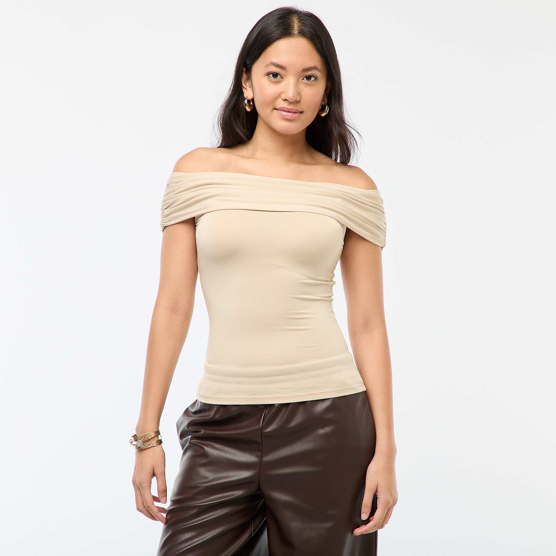 Top stretch col bardot BEIGE