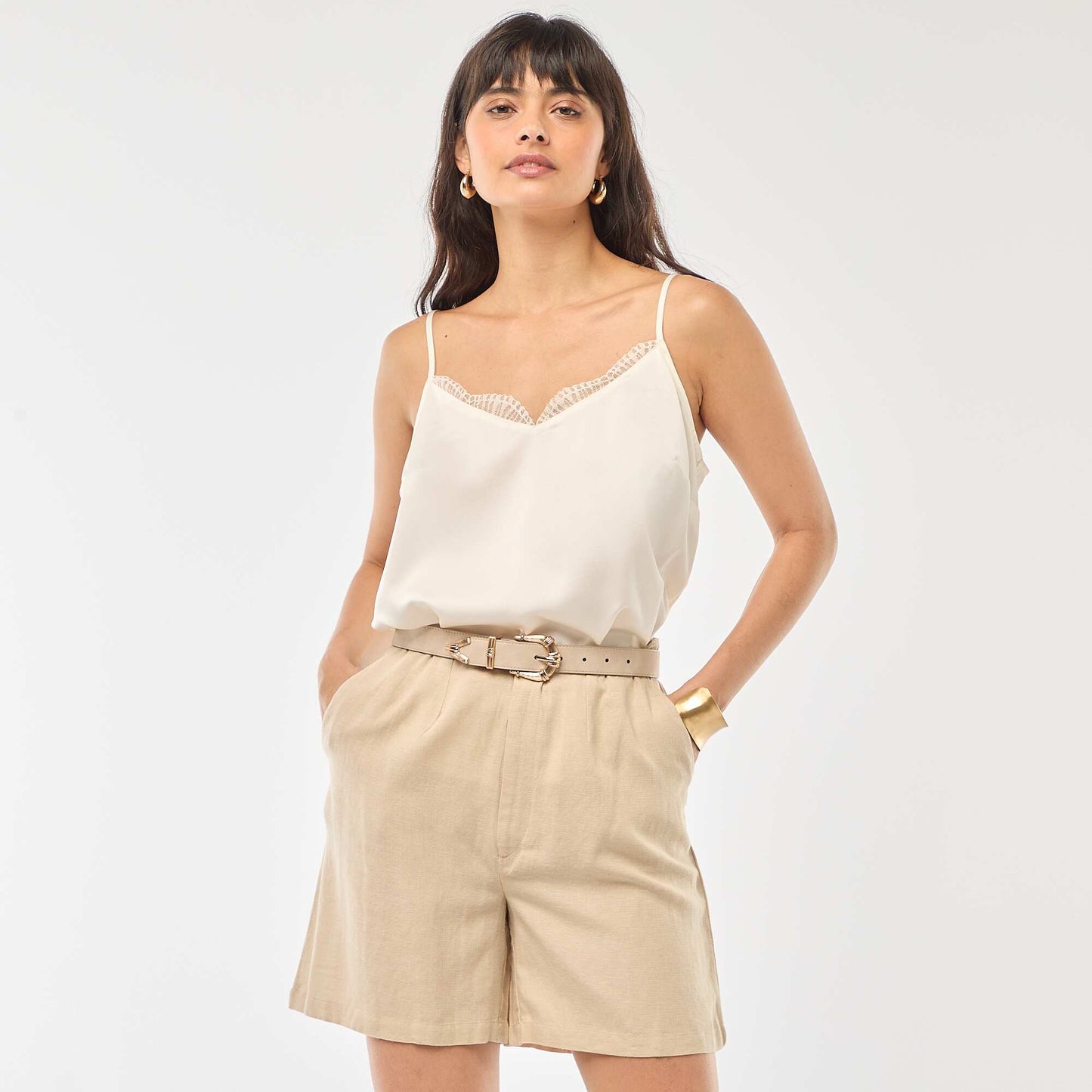 Short taille haute en maille légère BEIGE