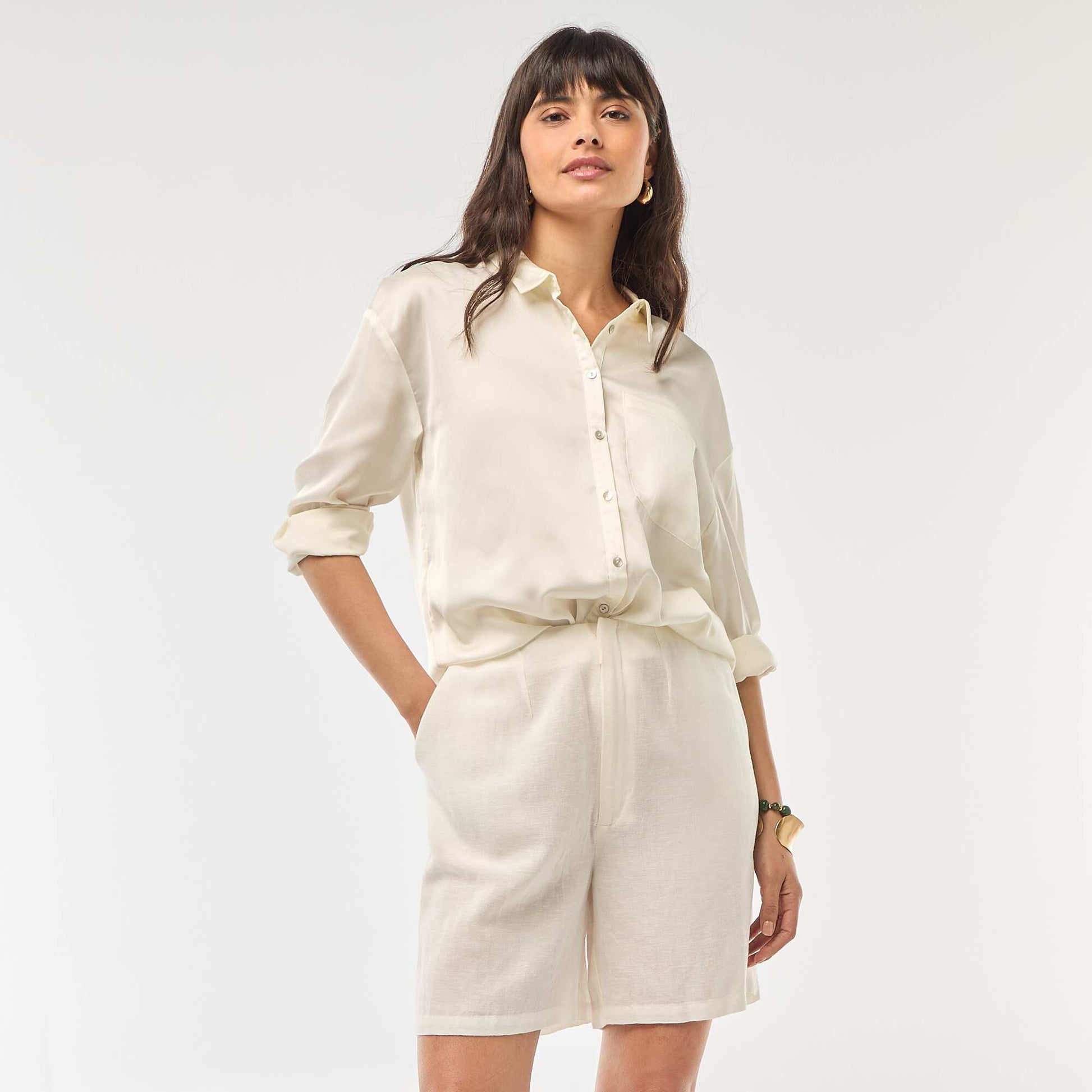 Short taille haute en maille légère BEIGE