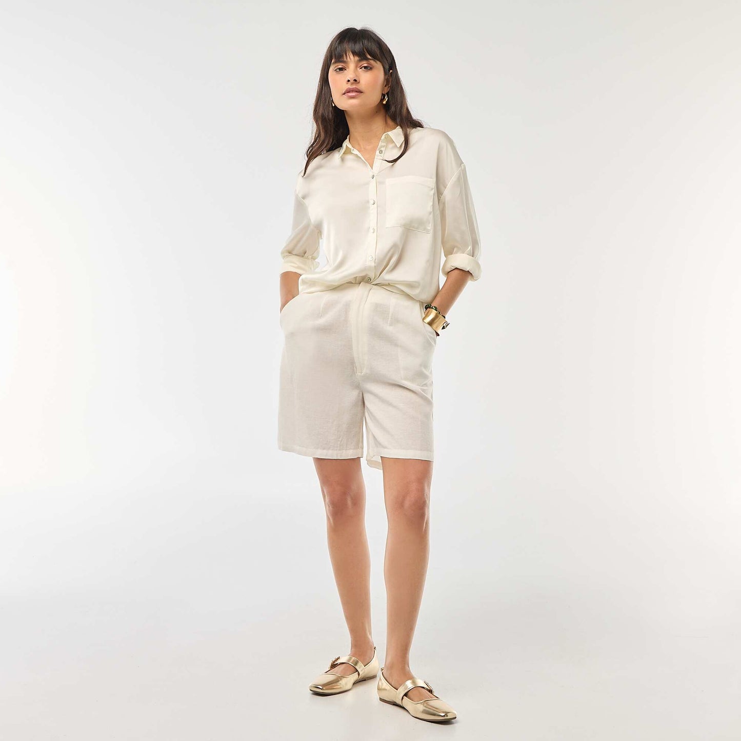 Short taille haute en maille légère BEIGE