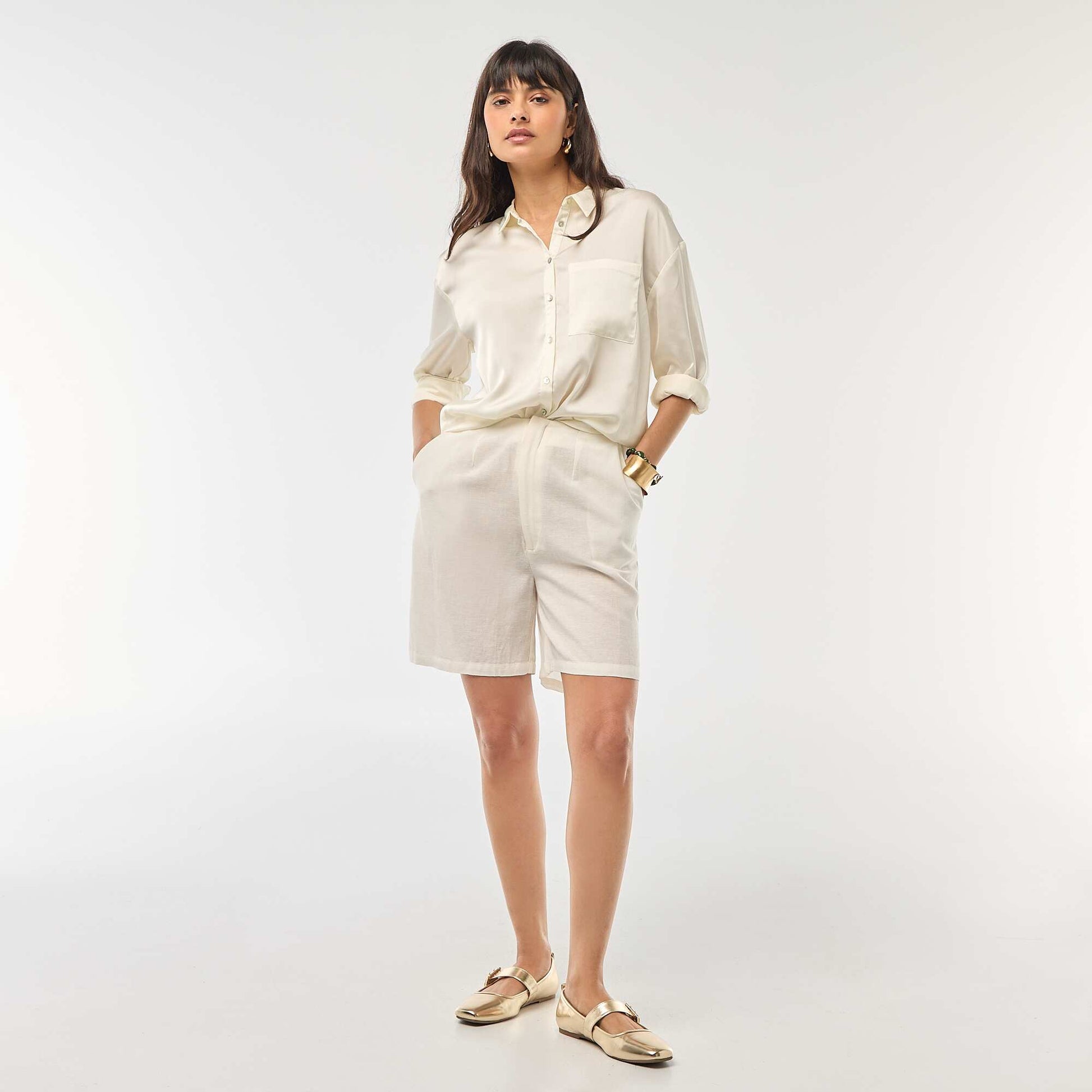 Short taille haute en maille légère BEIGE