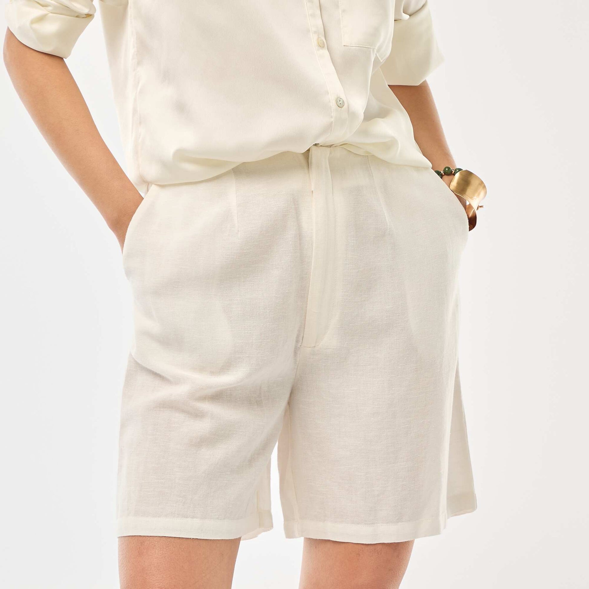 Short taille haute en maille légère BEIGE