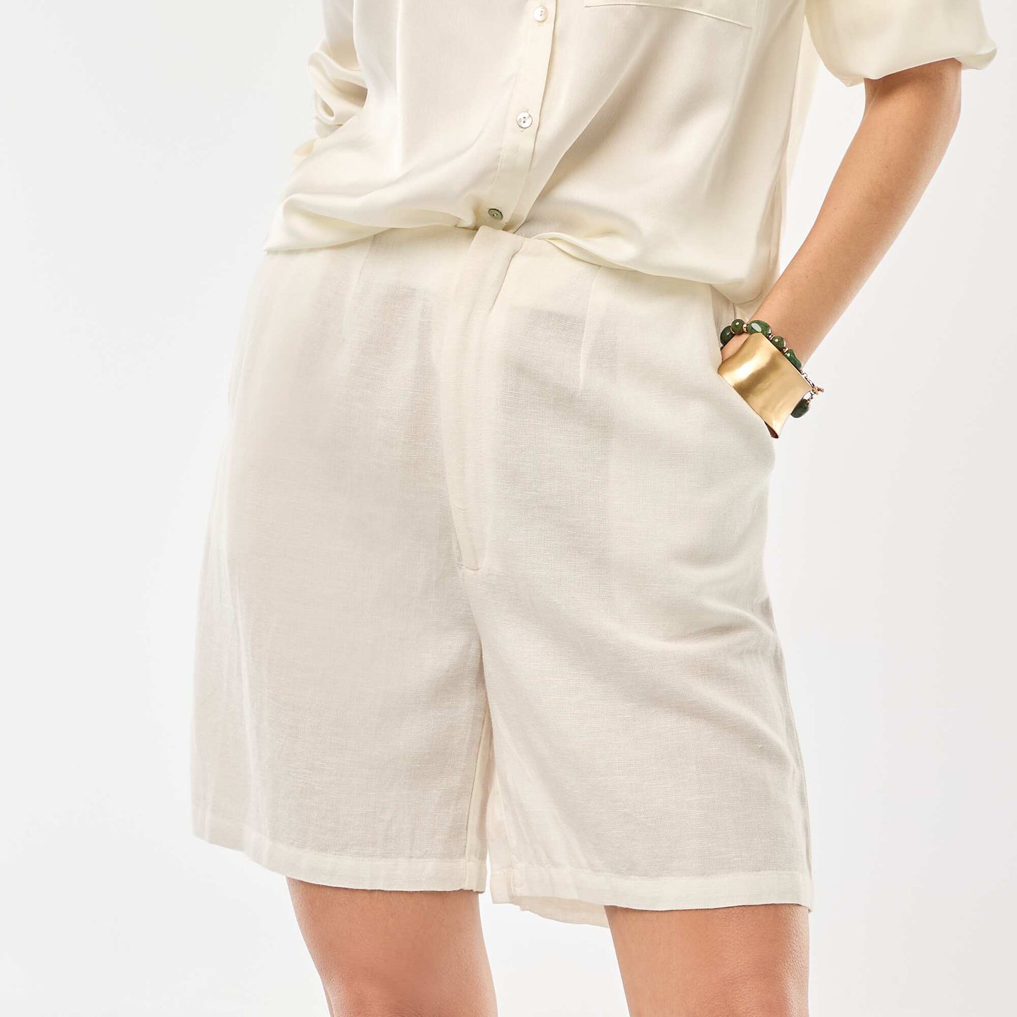 Short taille haute en maille légère BEIGE