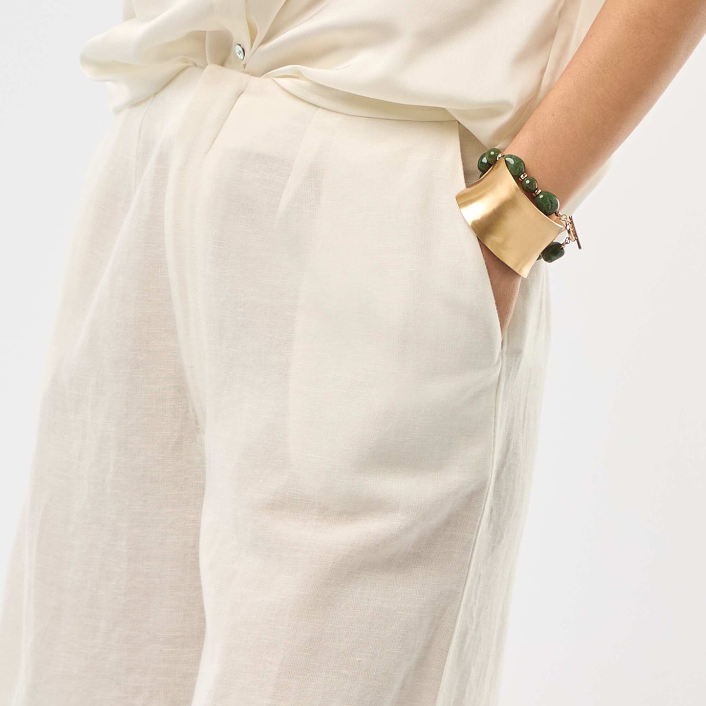 Short taille haute en maille légère BEIGE