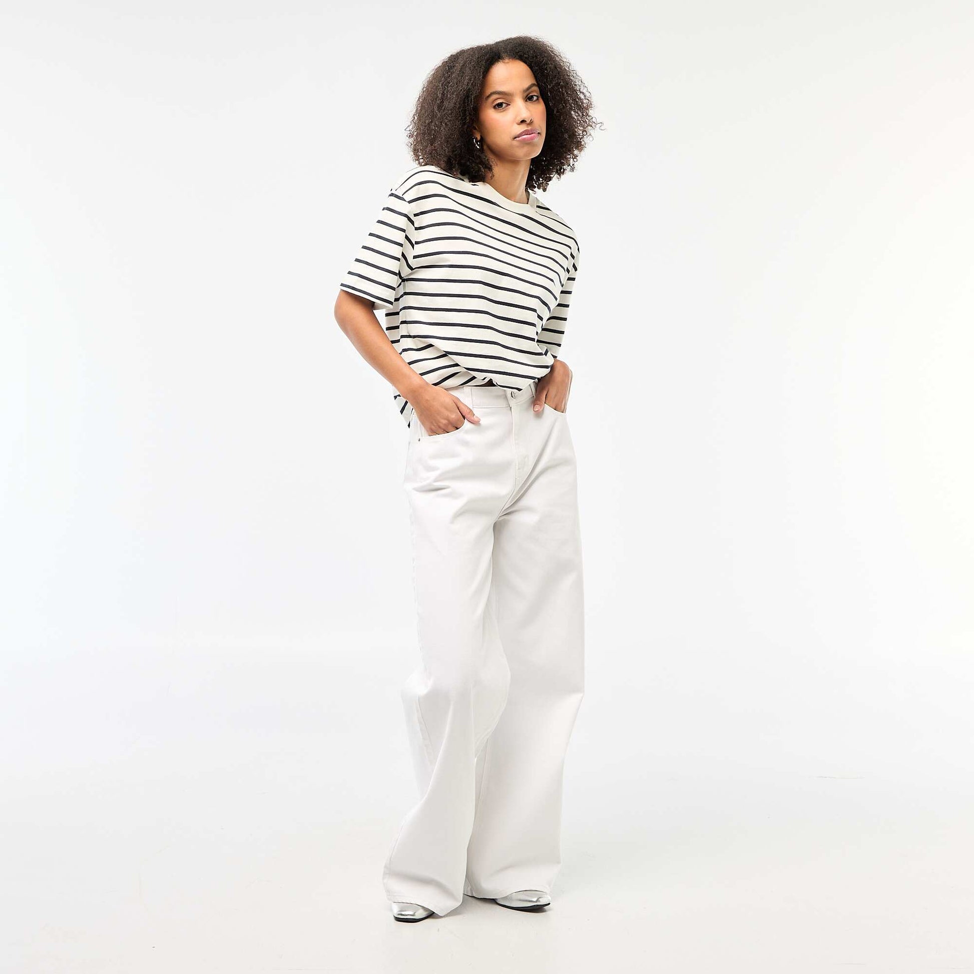 Pantalon denim wide leg - 30L BLANC