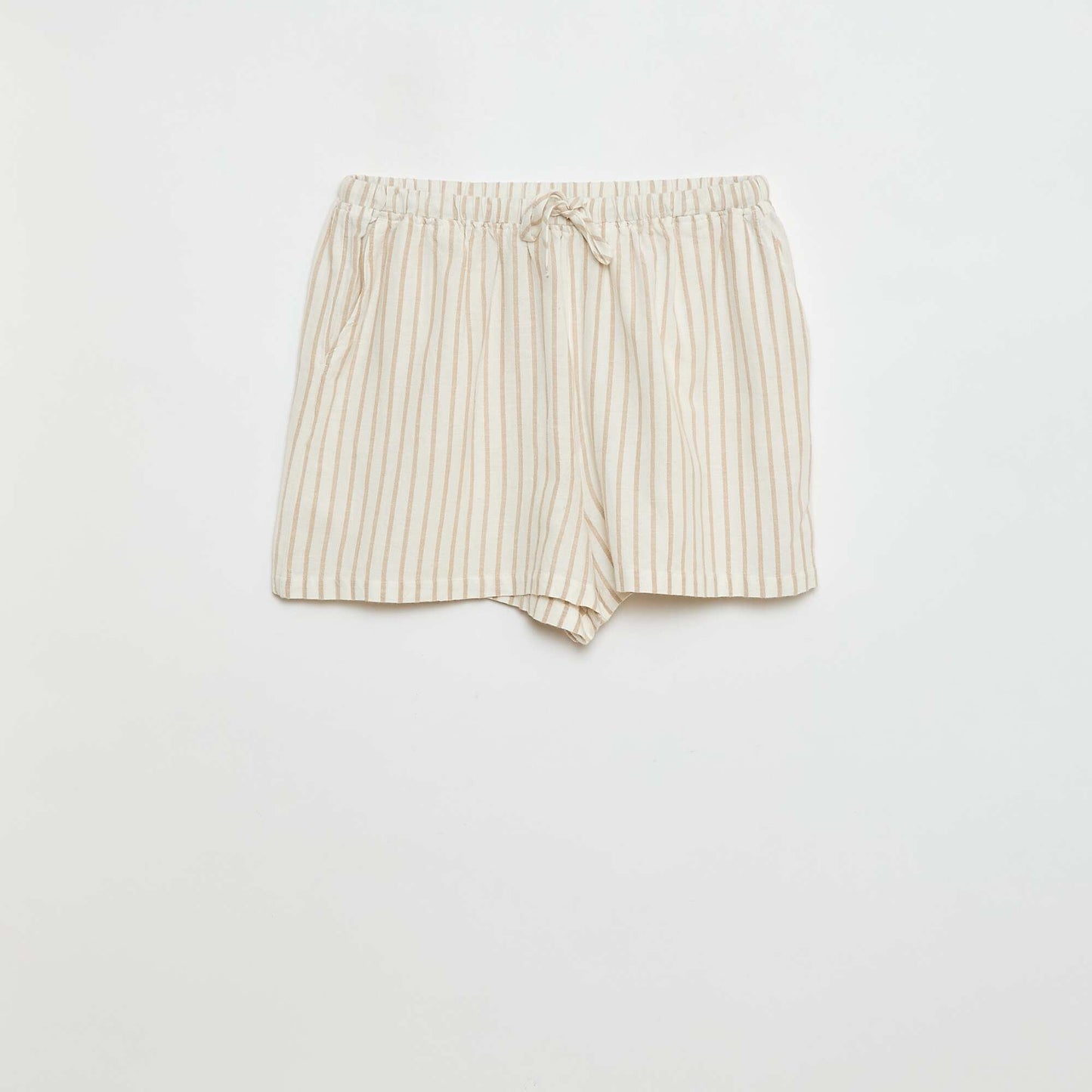 Short avec lien en lin uni lignes BLANC