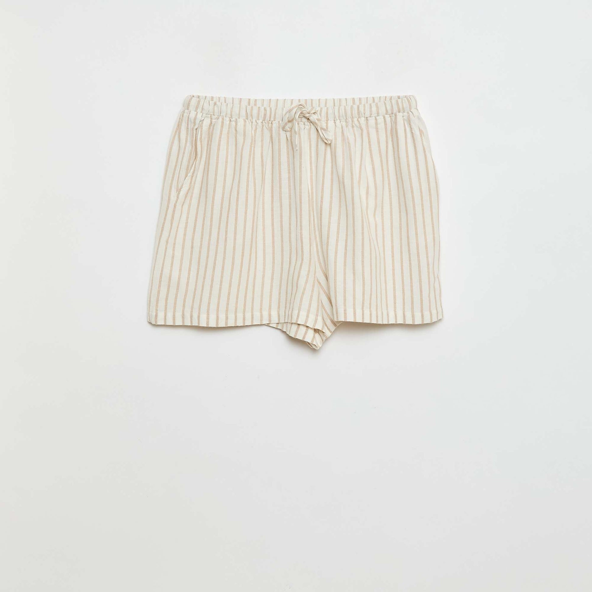 Short avec lien en lin uni lignes BLANC