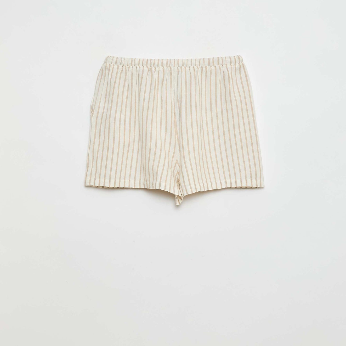 Short avec lien en lin uni lignes BLANC