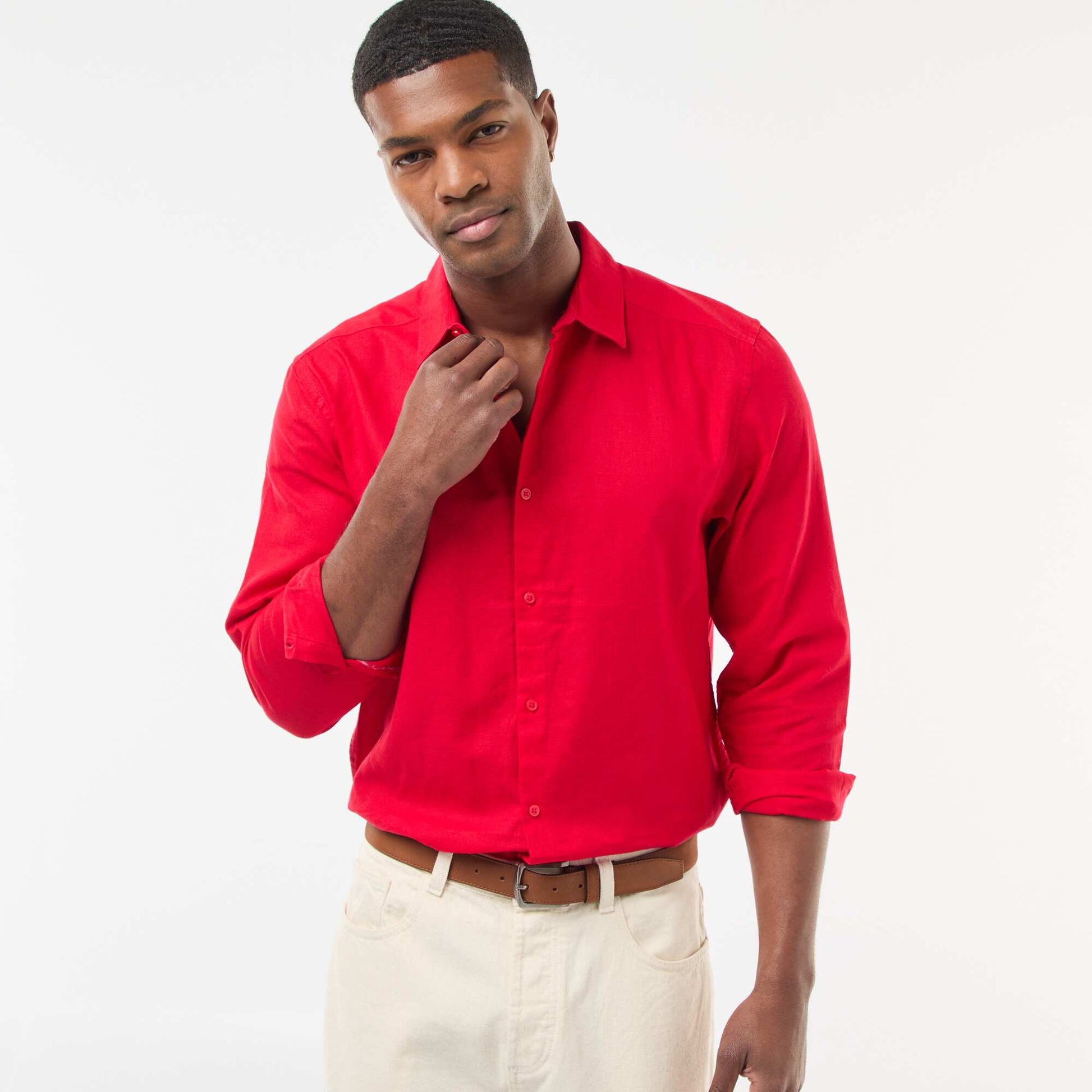 Chemise regular en lin ROUGE
