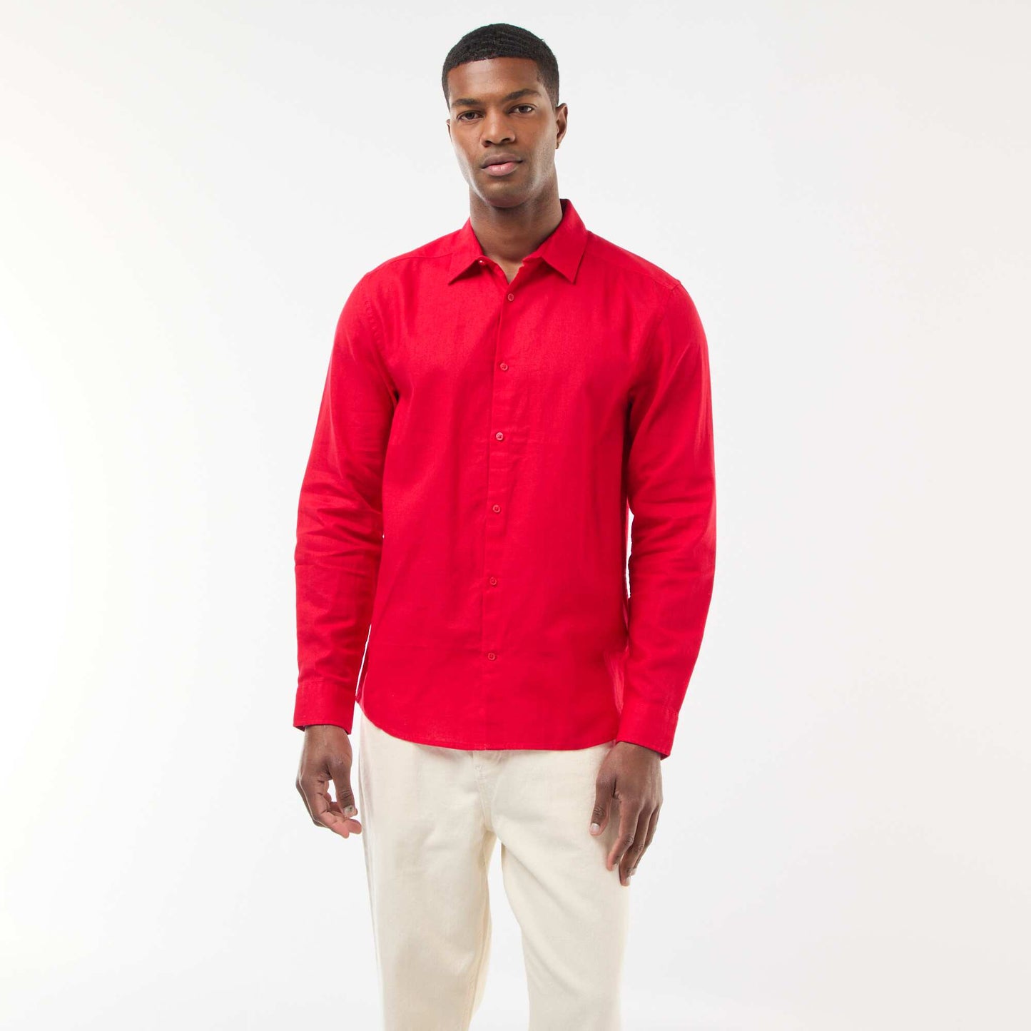 Chemise regular en lin ROUGE