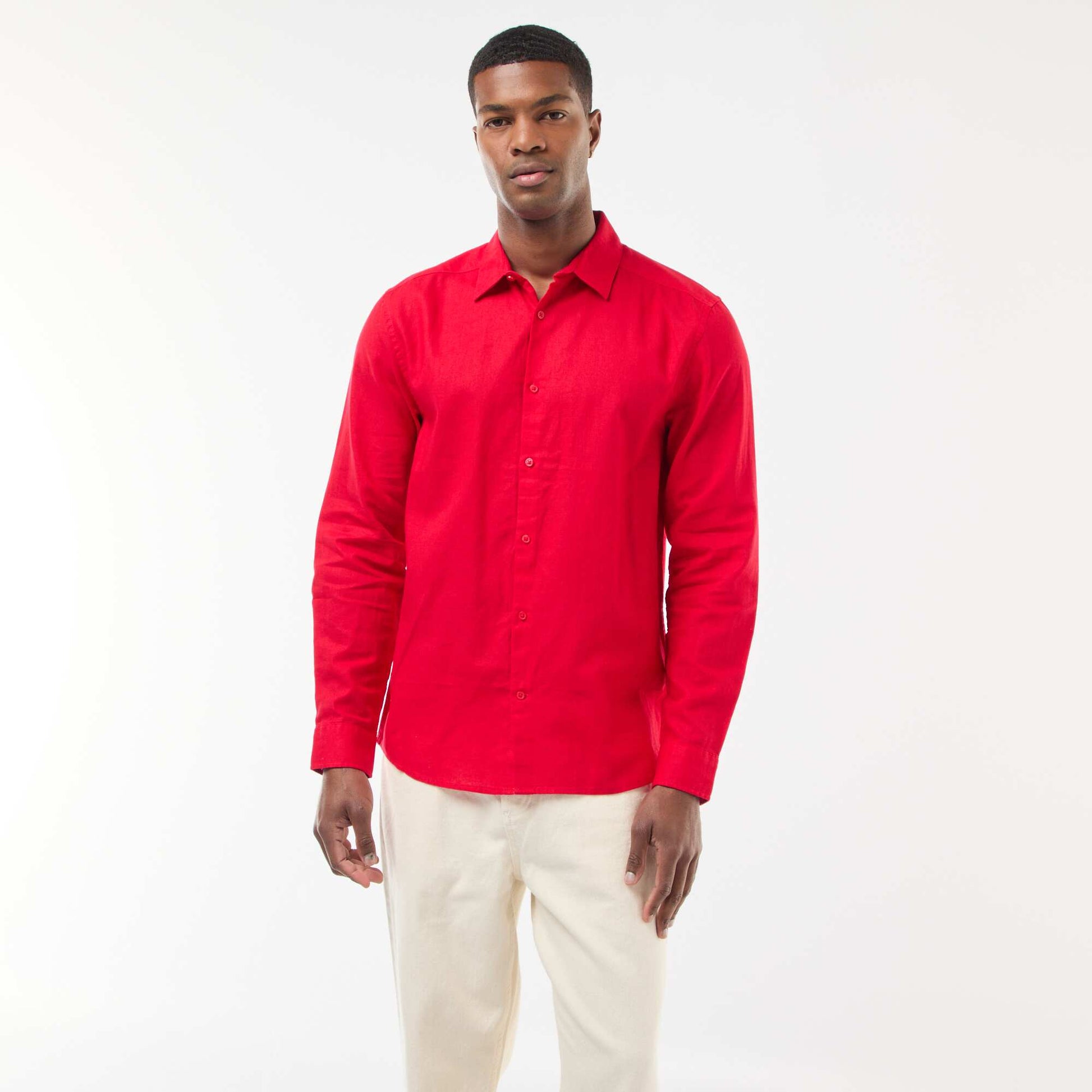 Chemise regular en lin ROUGE