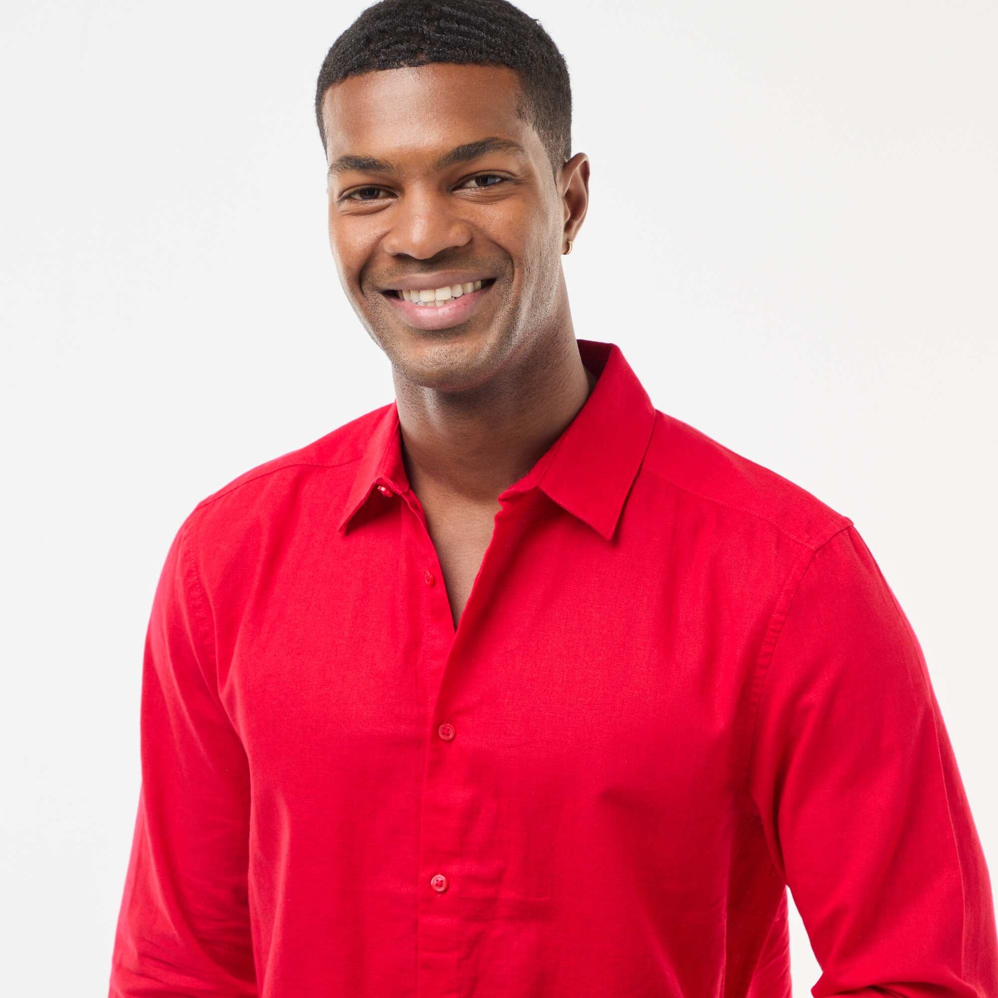Chemise regular en lin ROUGE