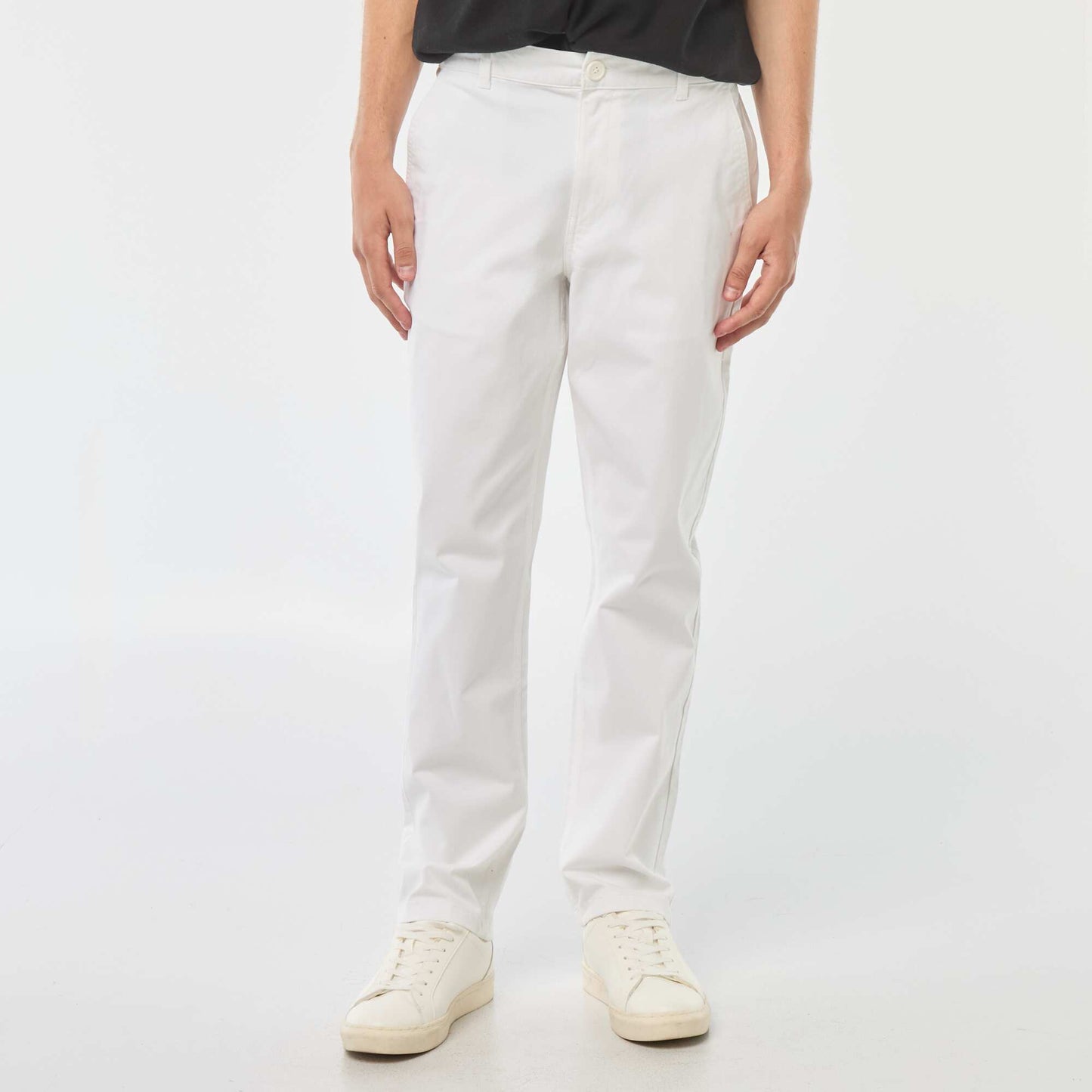 Pantalon chino uni avec revers à la base BLANC