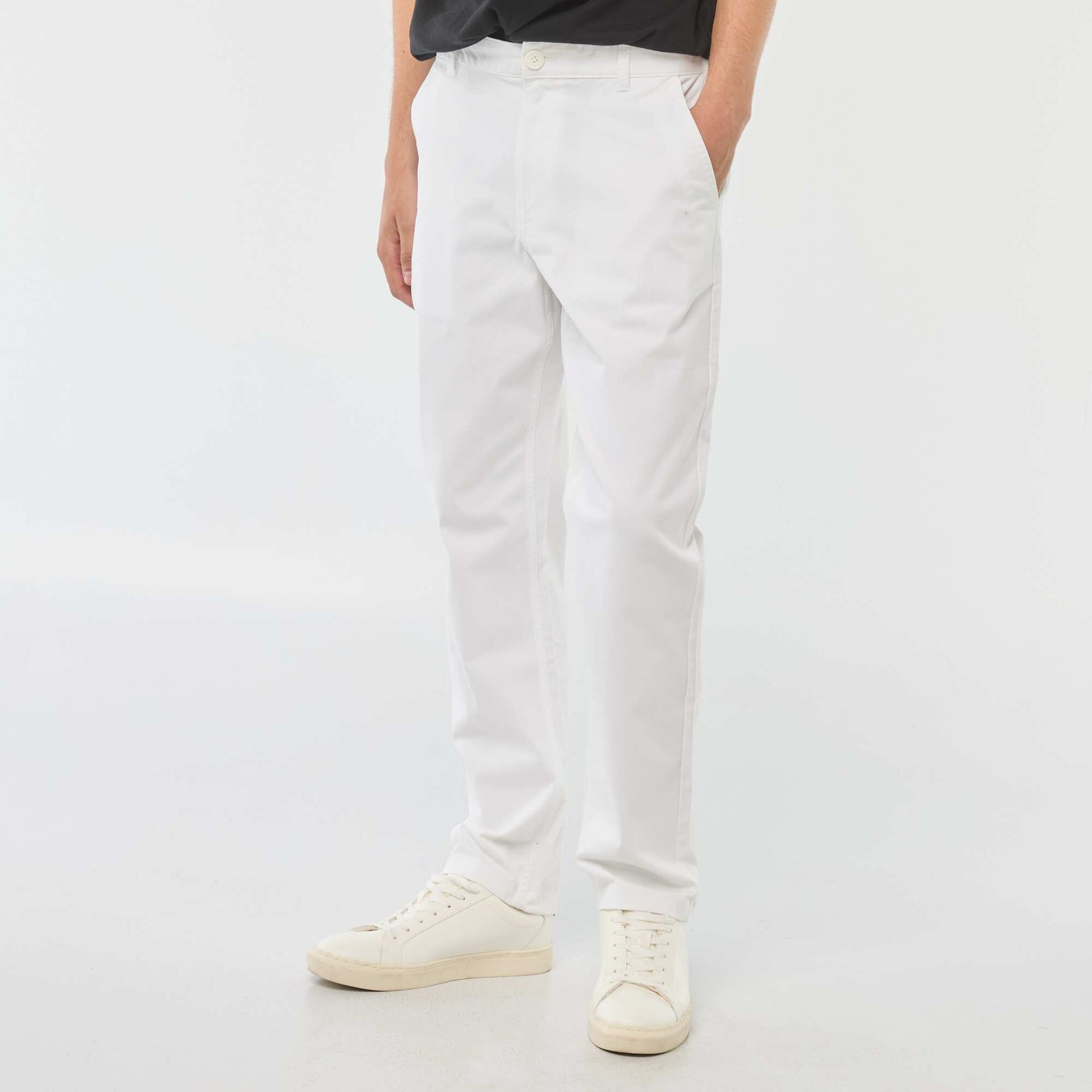 Pantalon chino uni avec revers à la base BLANC