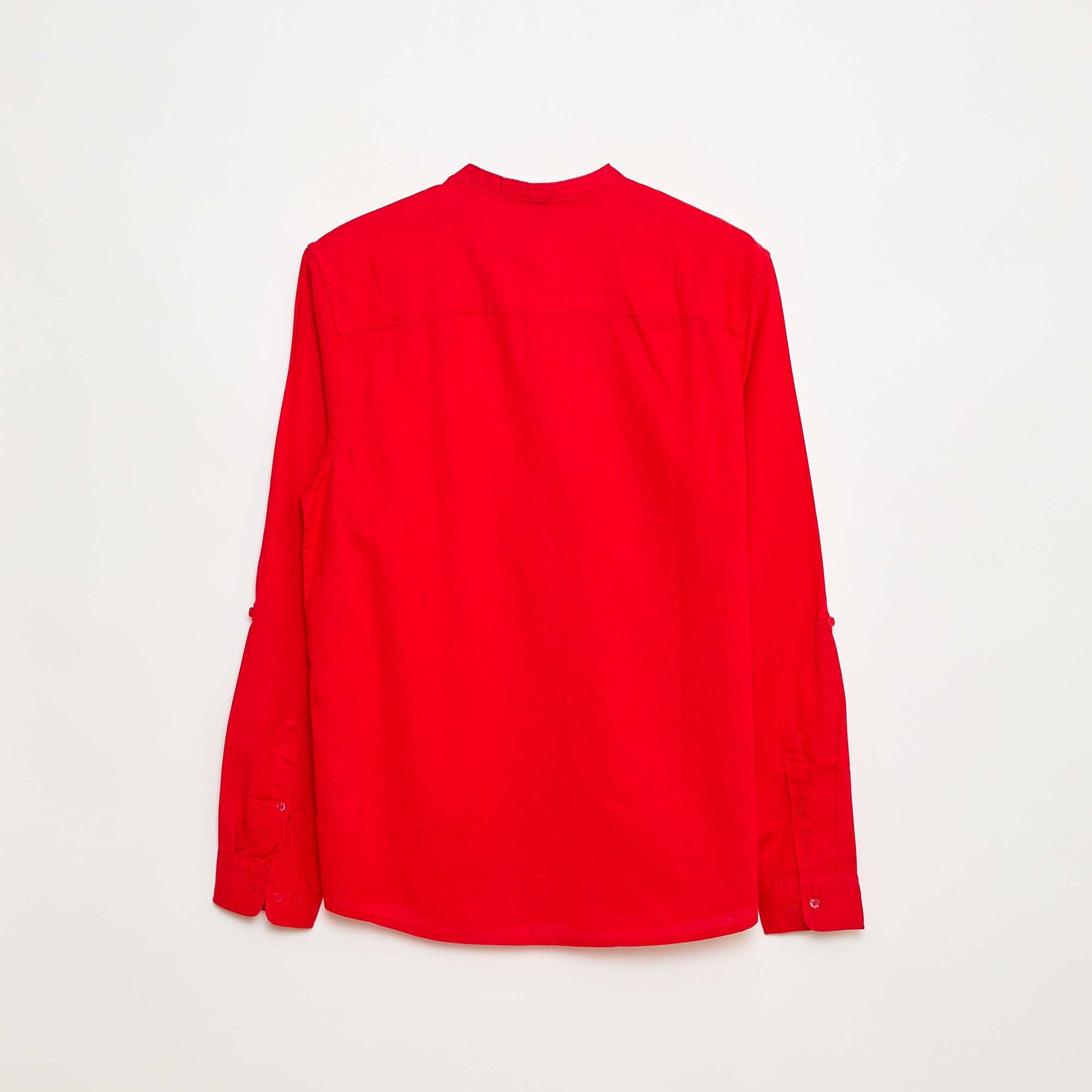 Chemise unie en coton et lin ROUGE