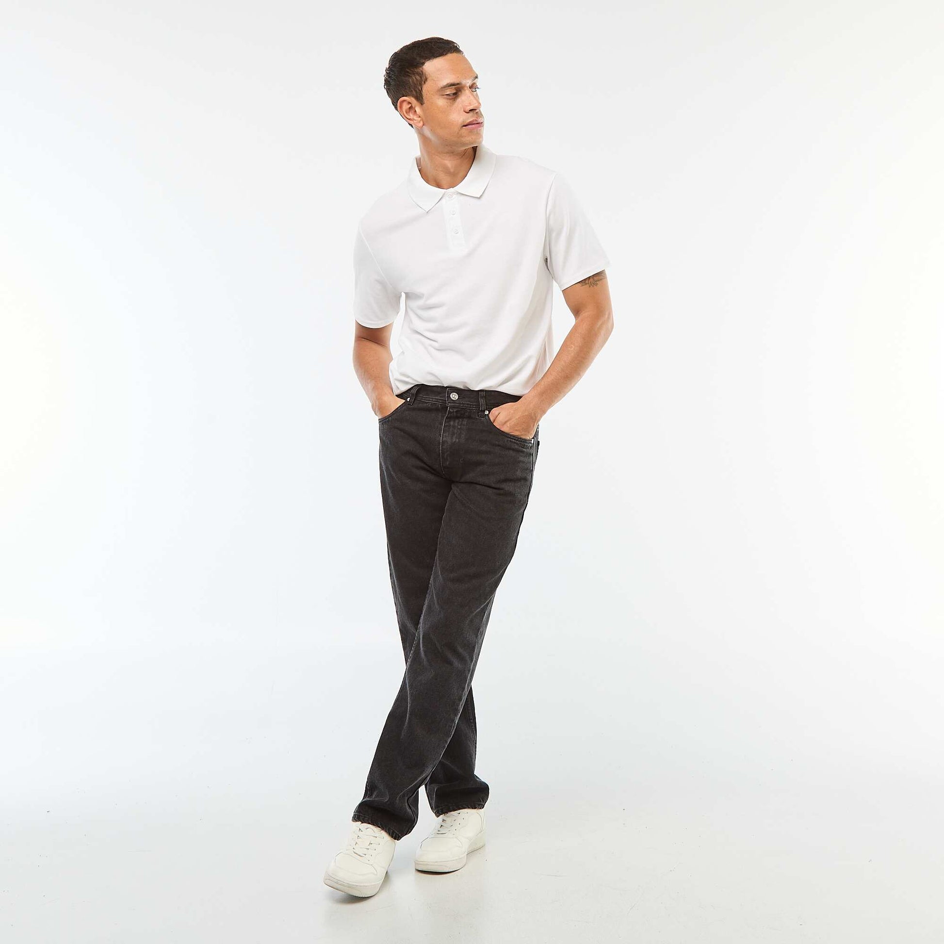 Polo en piqué de coton à manches courtes BLANC