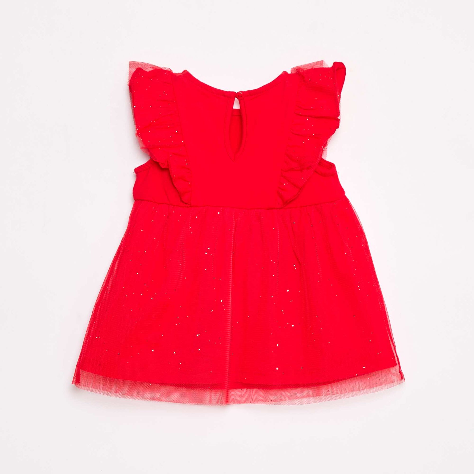 Robe sans manche volantée unie ROUGE