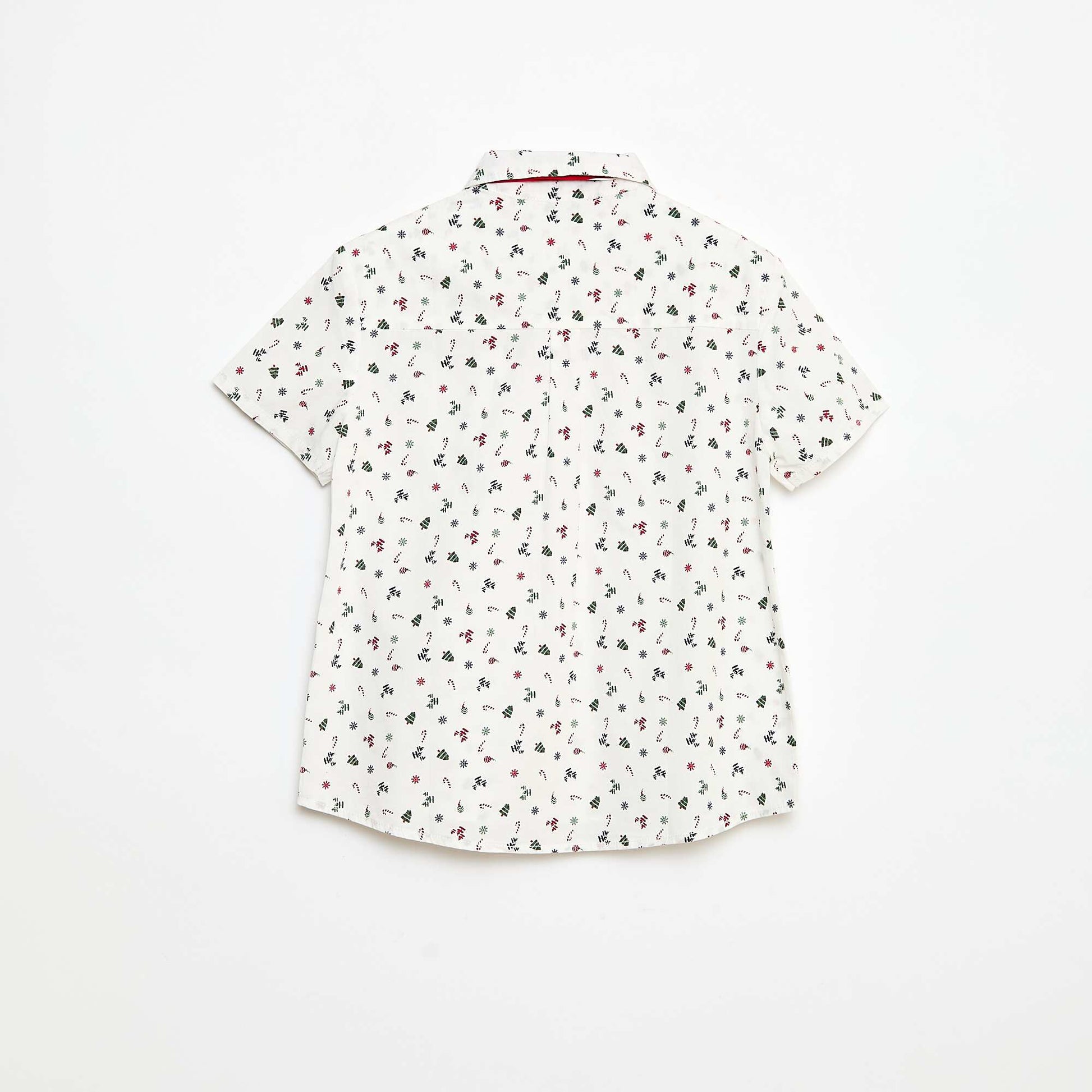 Chemise imprimée all-over 'Noël' avec nœud coton BLANC