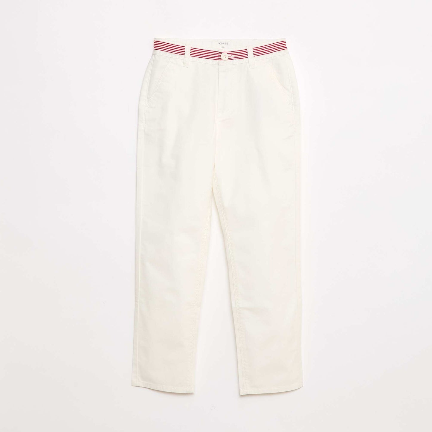 Pantalon droit style 'Noël' en twill avec ceinture BLANC
