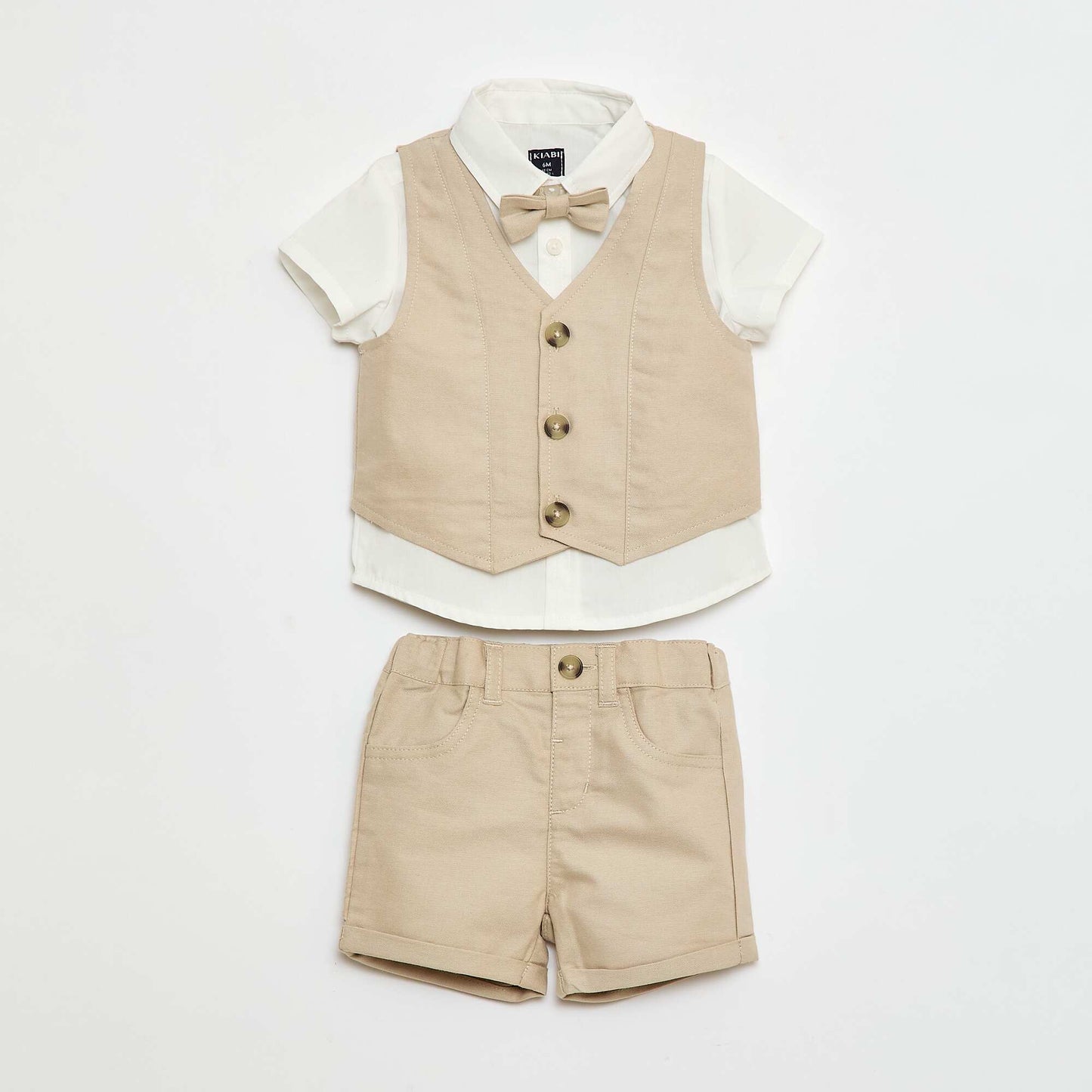 Ensemble de fête chemise + gilet de costume + noeud papillon + chino BEIGE
