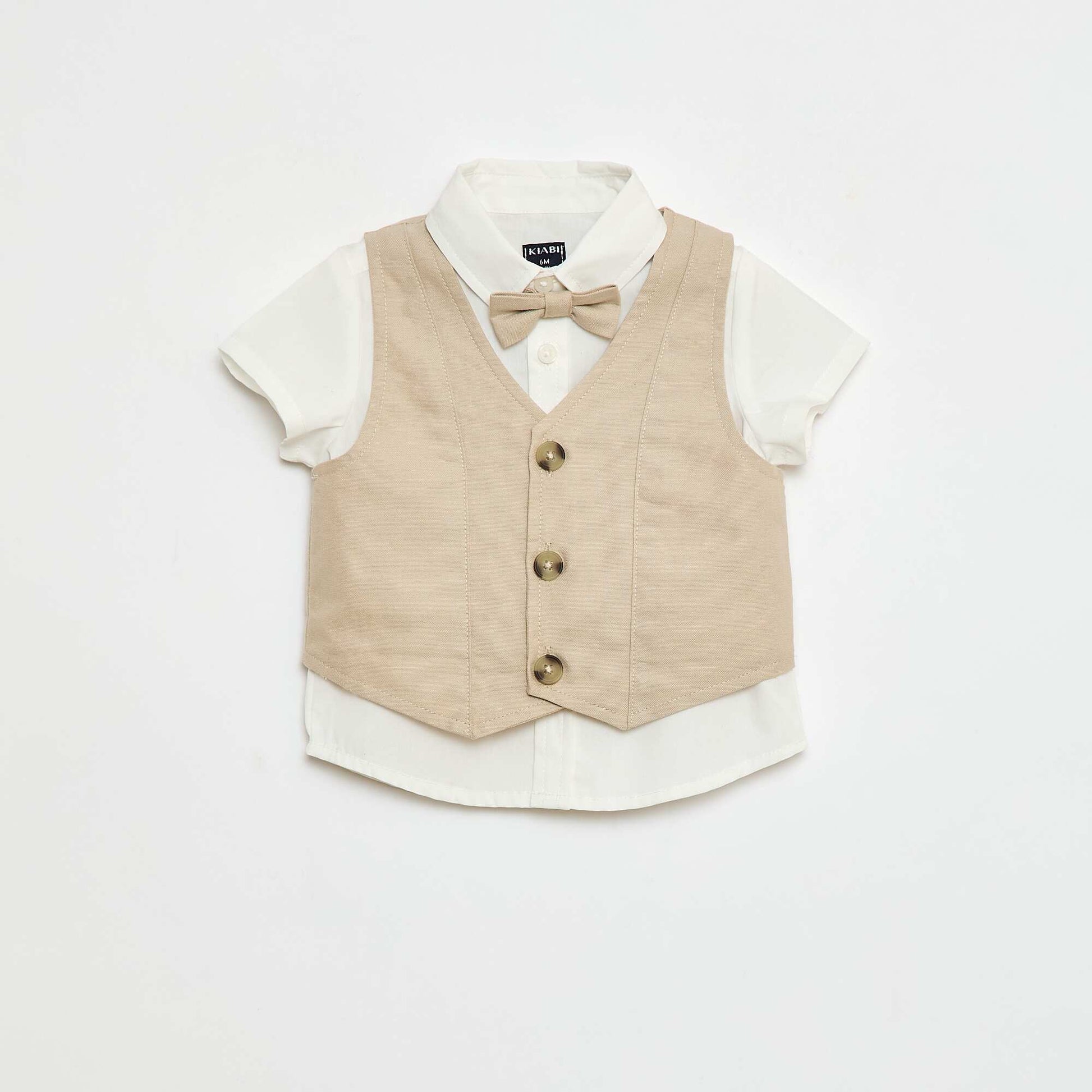 Ensemble de fête chemise + gilet de costume + noeud papillon + chino BEIGE