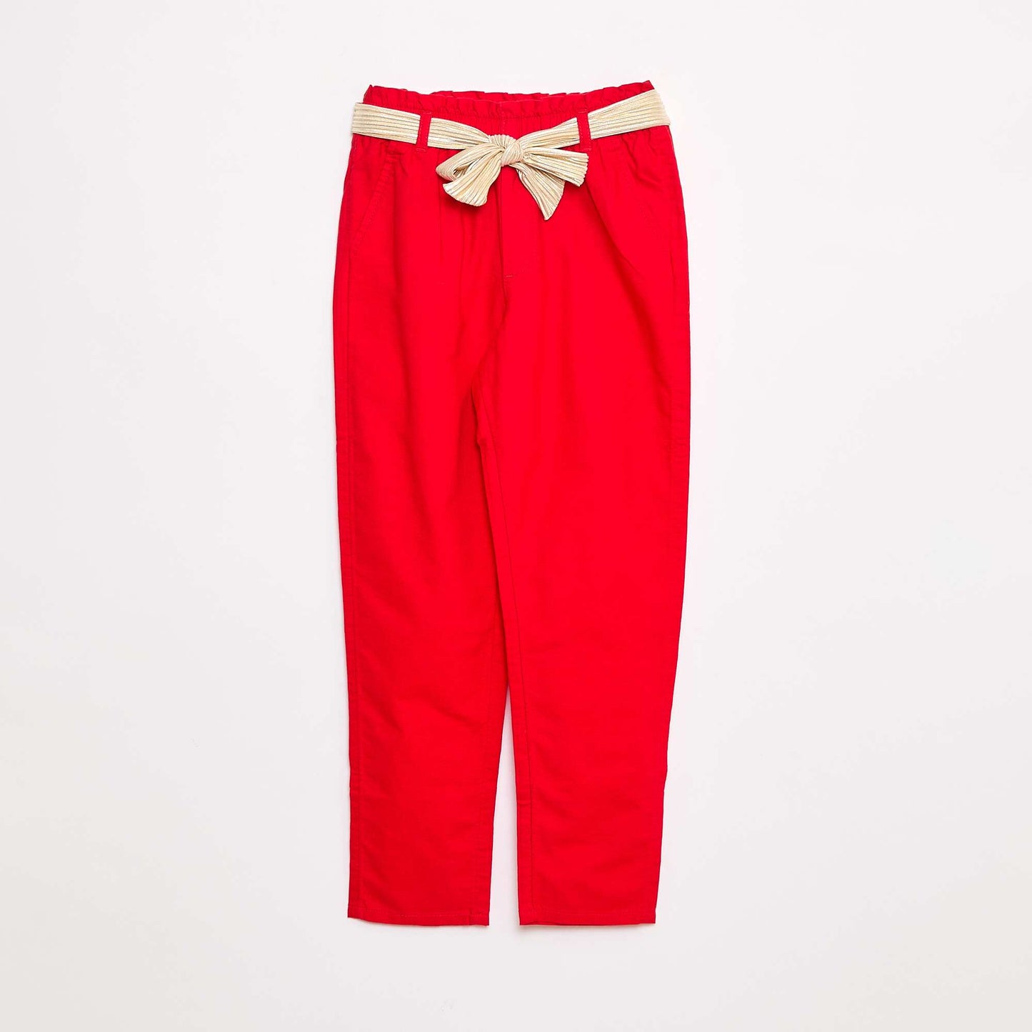 Pantalon uni en voile de coton avec ceinture ROUGE