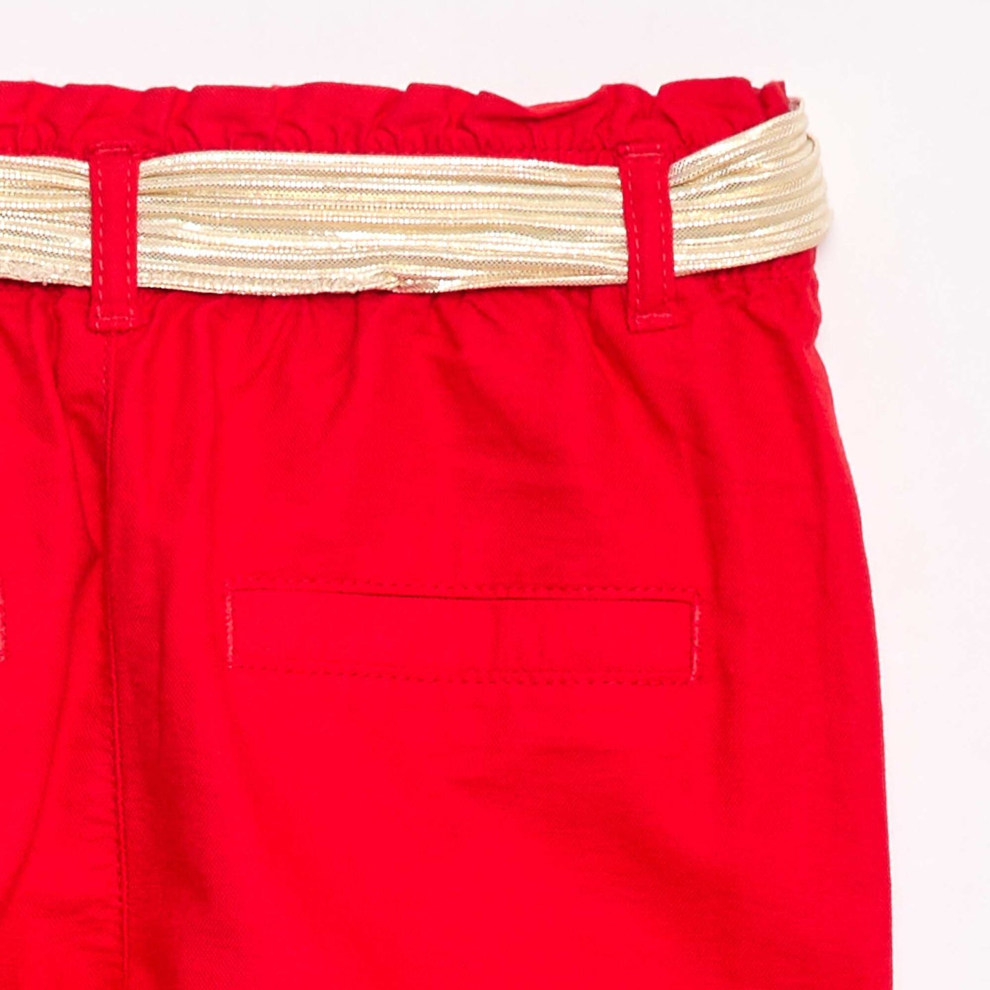 Pantalon uni en voile de coton avec ceinture ROUGE