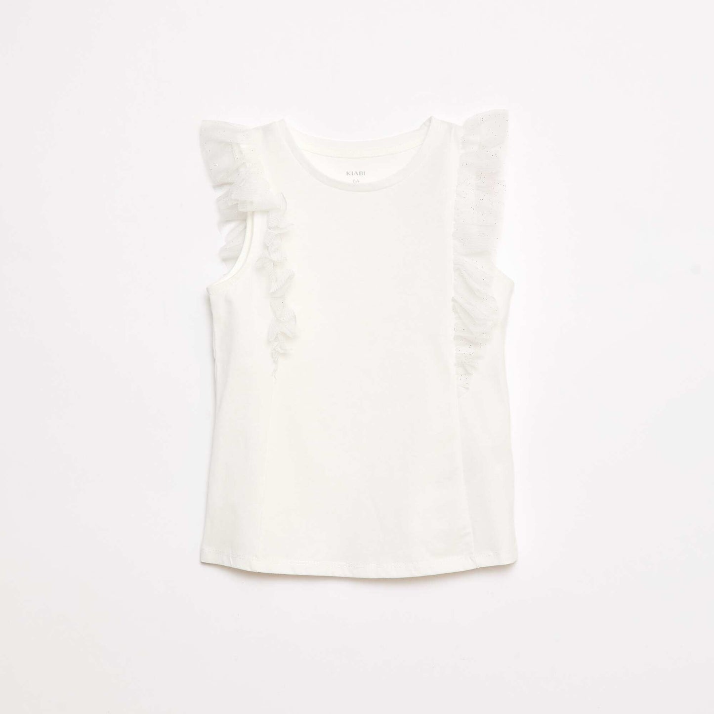 T-shirt coton avec manches volants en tulle BLANC