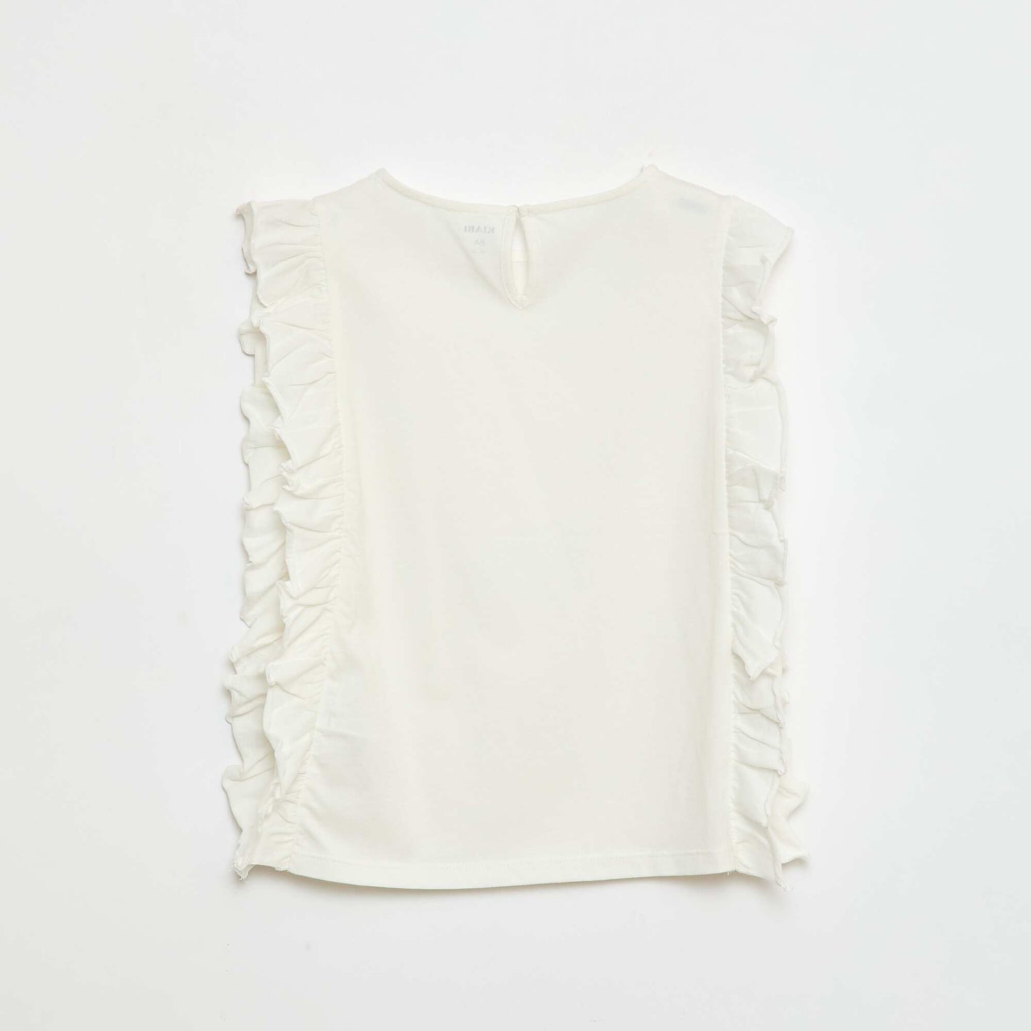 T-shirt sans manches volanté uni BLANC