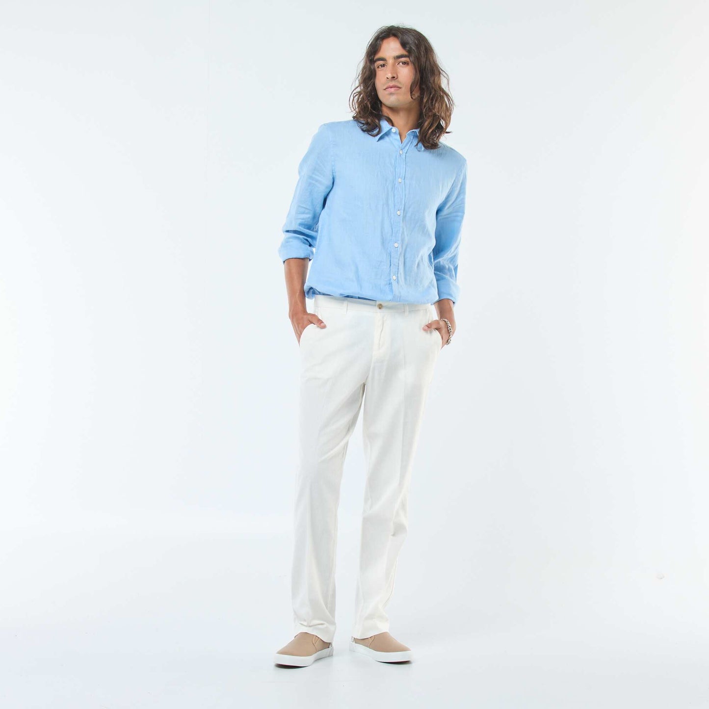 Pantalon type costume coupe slim BLANC